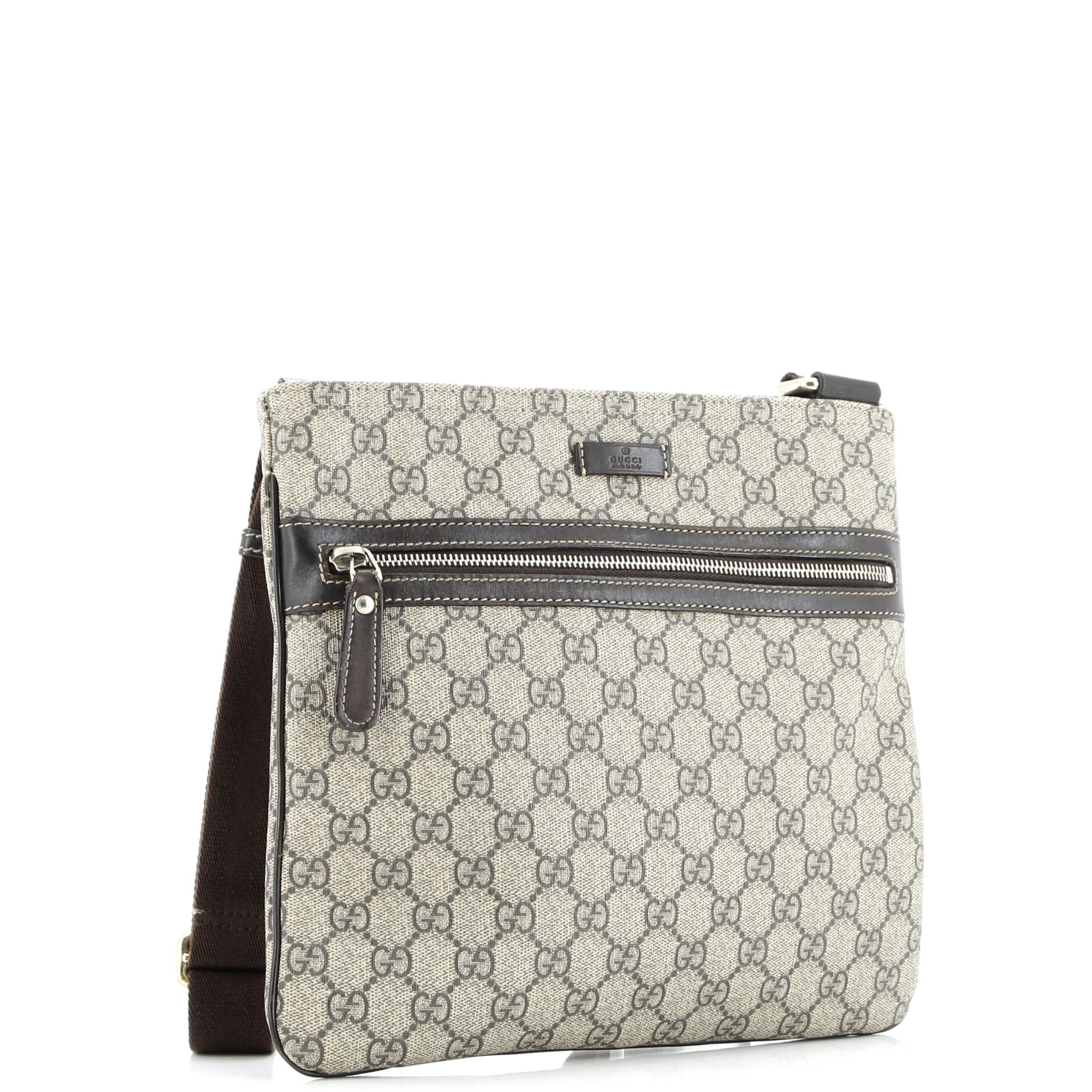 Gucci Front Zip Flat Messenger Bag GG Coated Canvas Medium