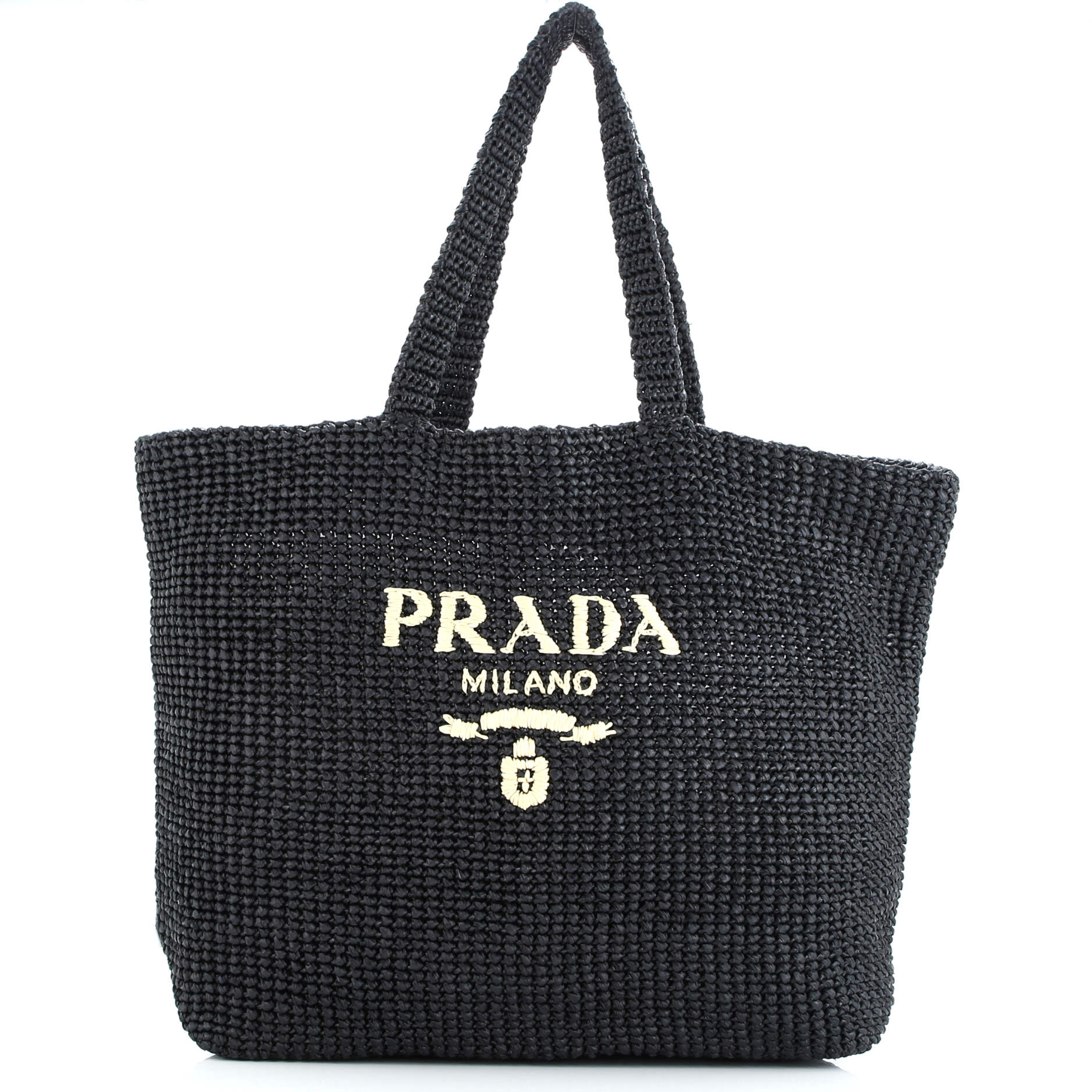 Prada Logo Tote Raffia Large