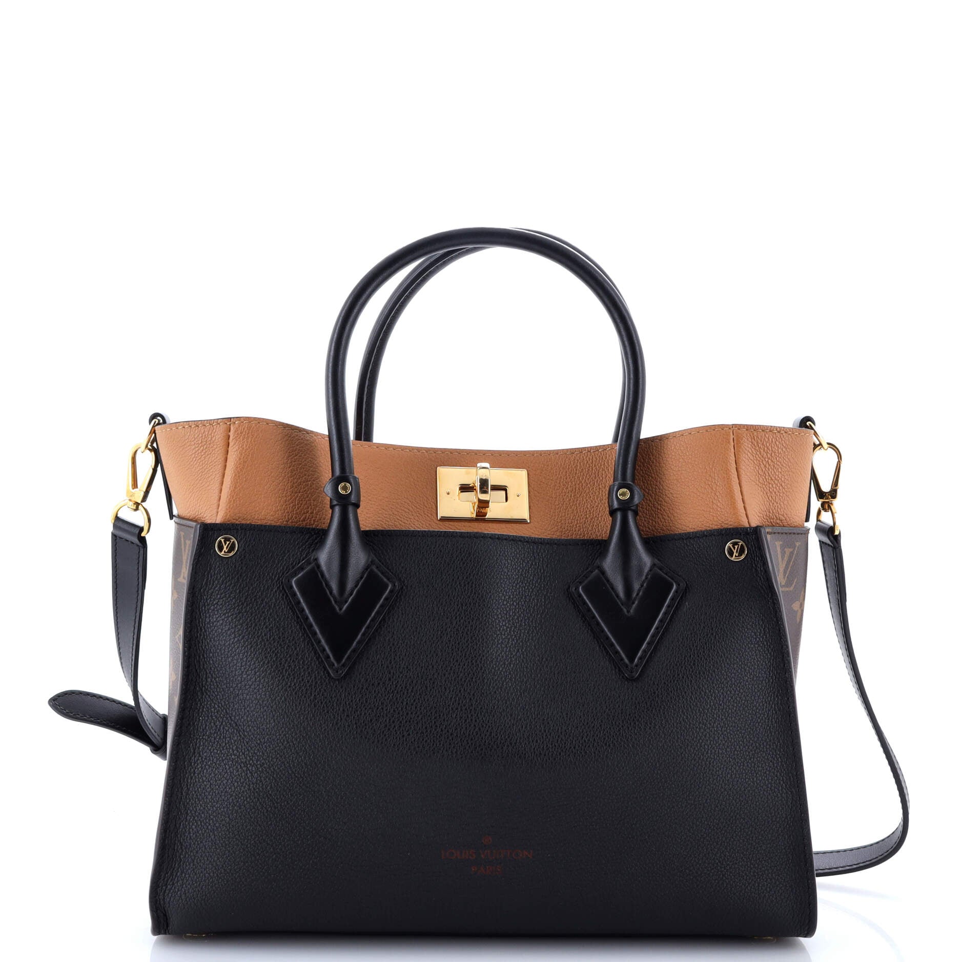 Louis Vuitton On My Side Tote Leather with Monogram Canvas MM
