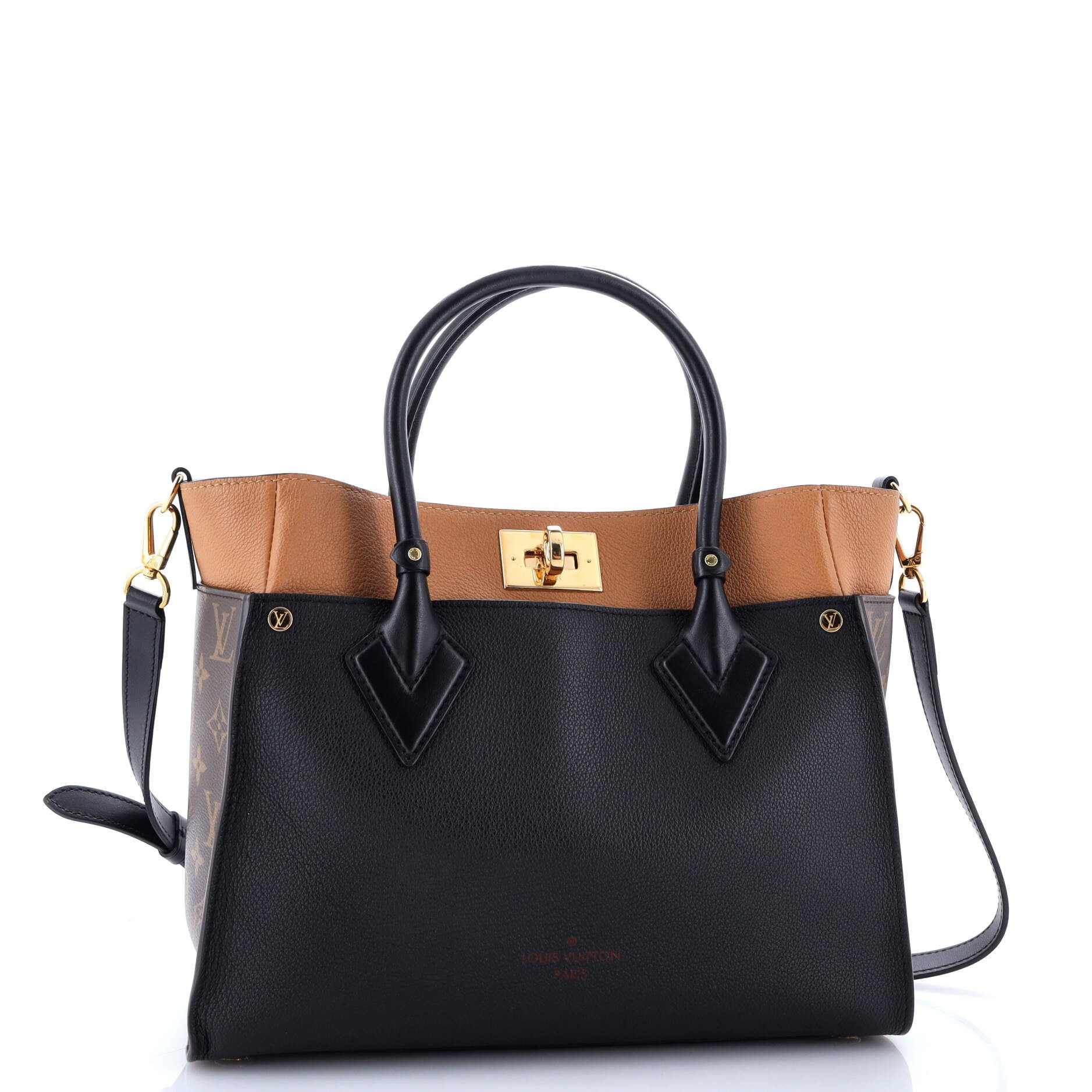 Louis Vuitton On My Side Tote Leather with Monogram Canvas MM