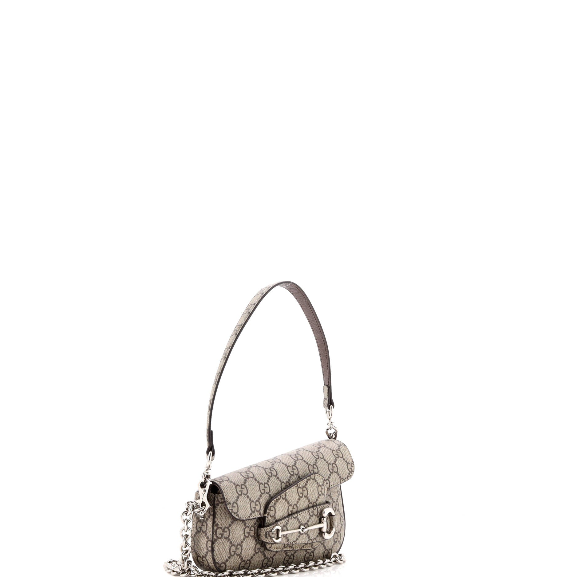 Gucci Horsebit 1955 Asymmetric Shoulder Bag GG Coated Canvas Mini