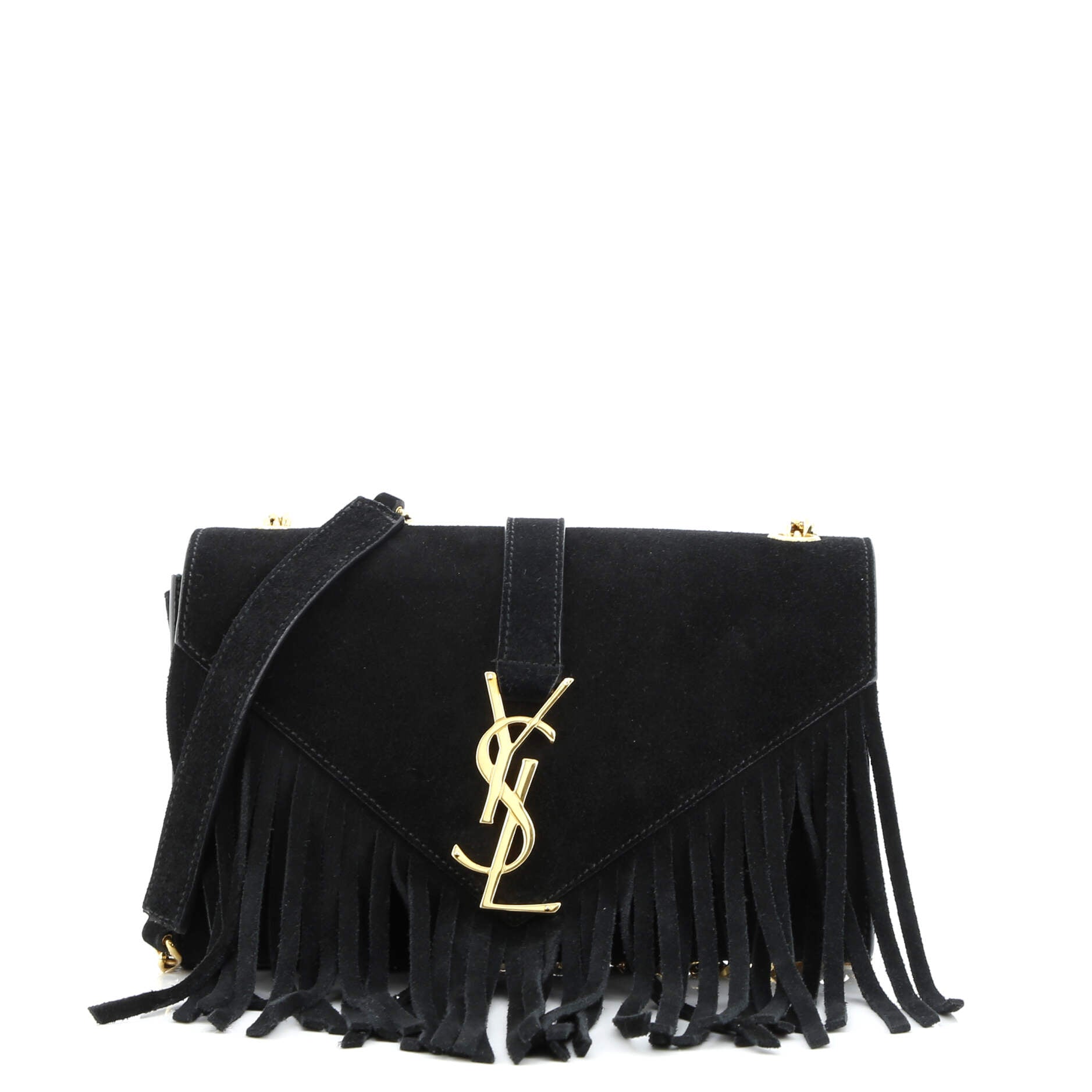 Saint Laurent Classic Monogram Fringe Crossbody Bag Suede Small