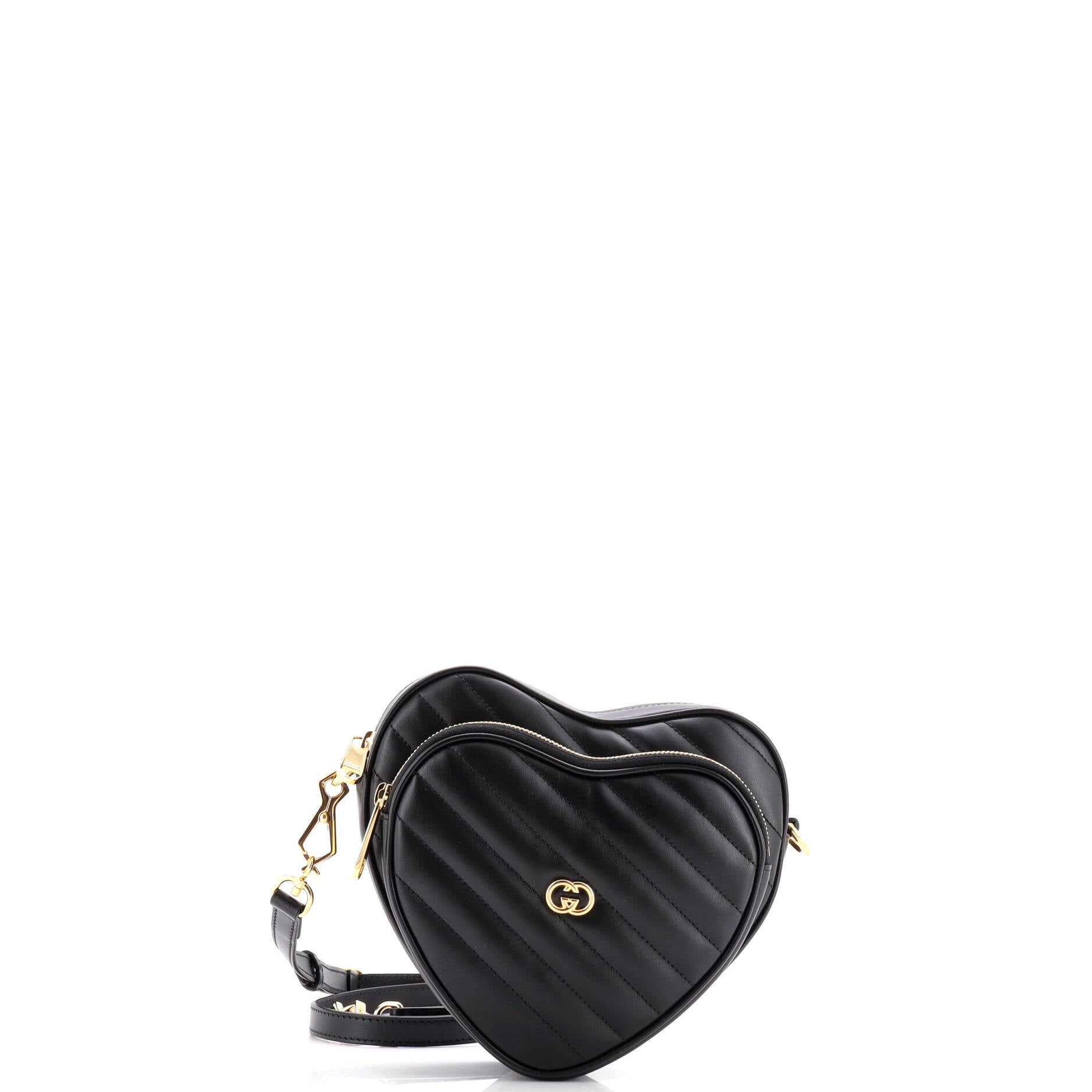 Gucci Interlocking G Heart Shoulder Bag Diagonal Quilted Leather Mini