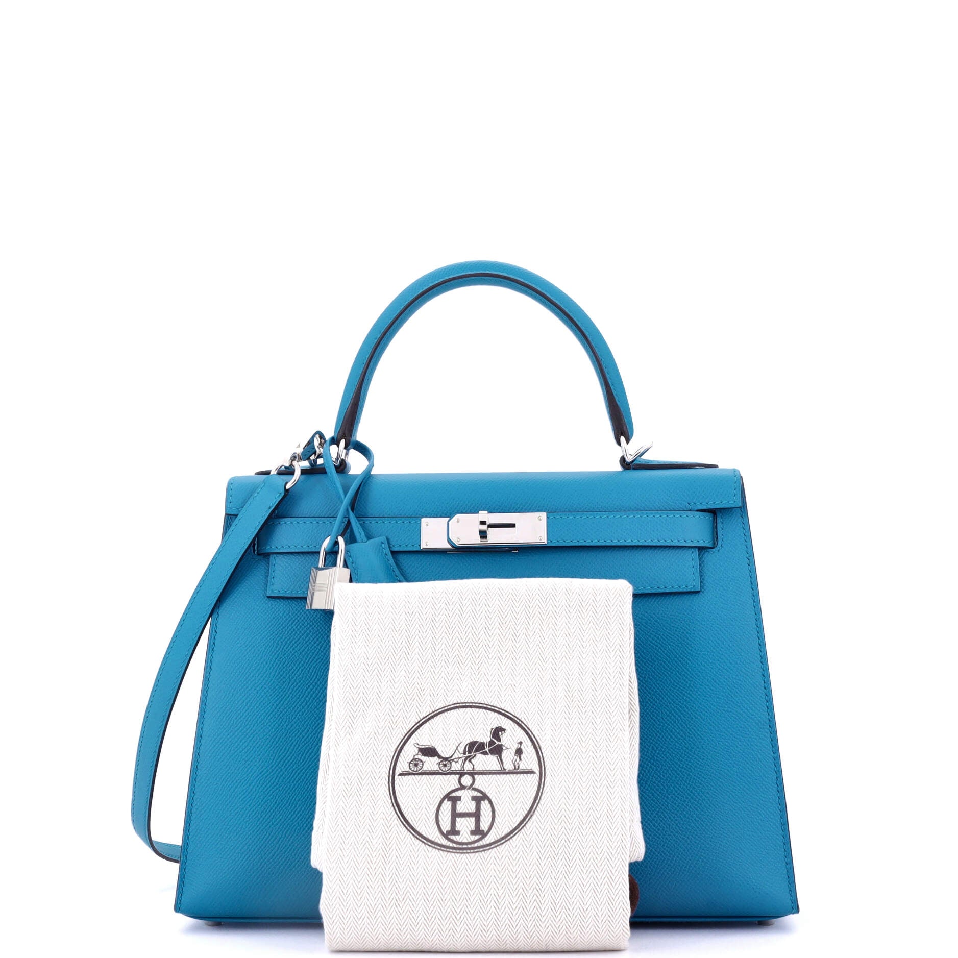 Hermes Kelly Handbag Blue Epsom with Palladium Hardware 28