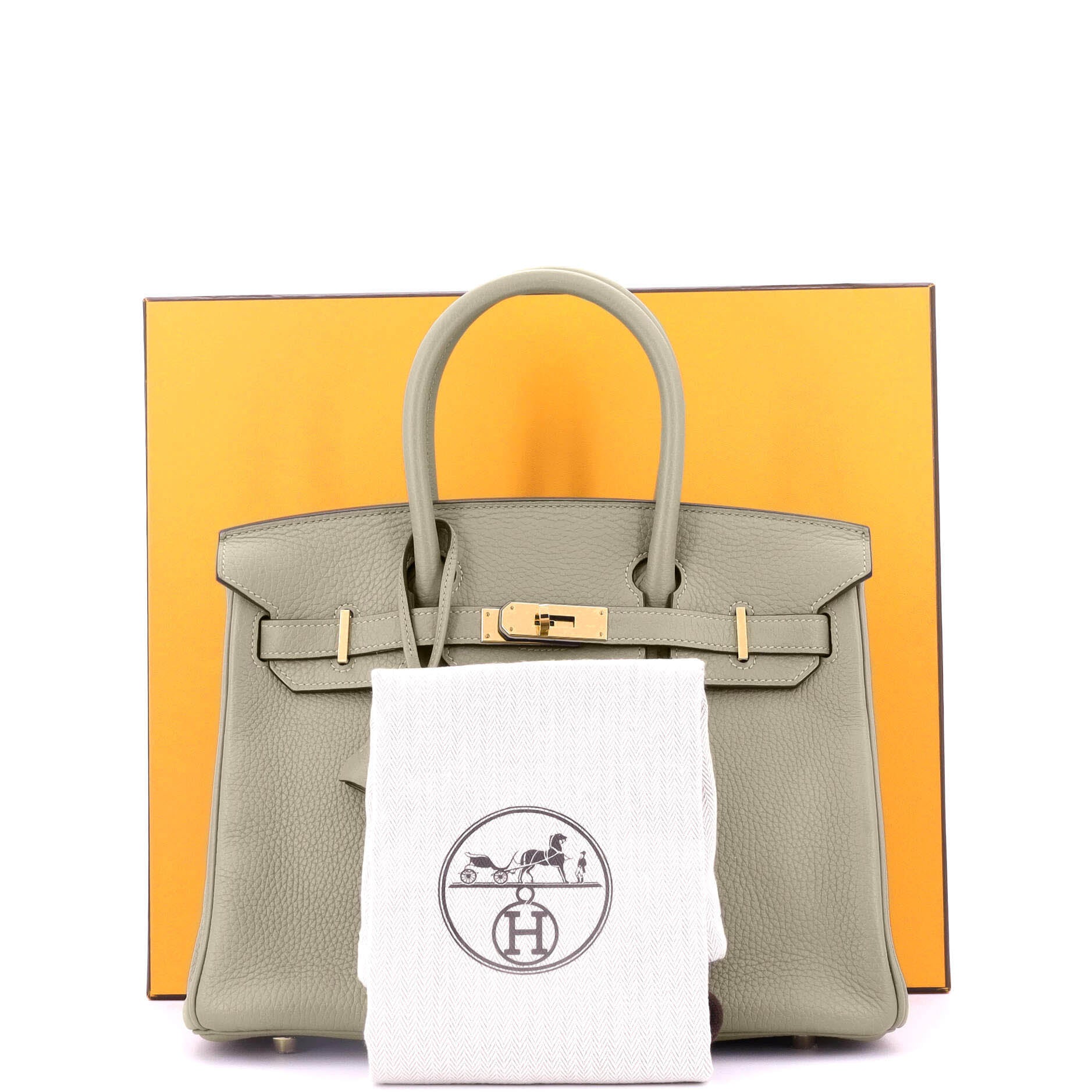 Hermes Birkin Handbag Green Clemence with Gold Hardware 30