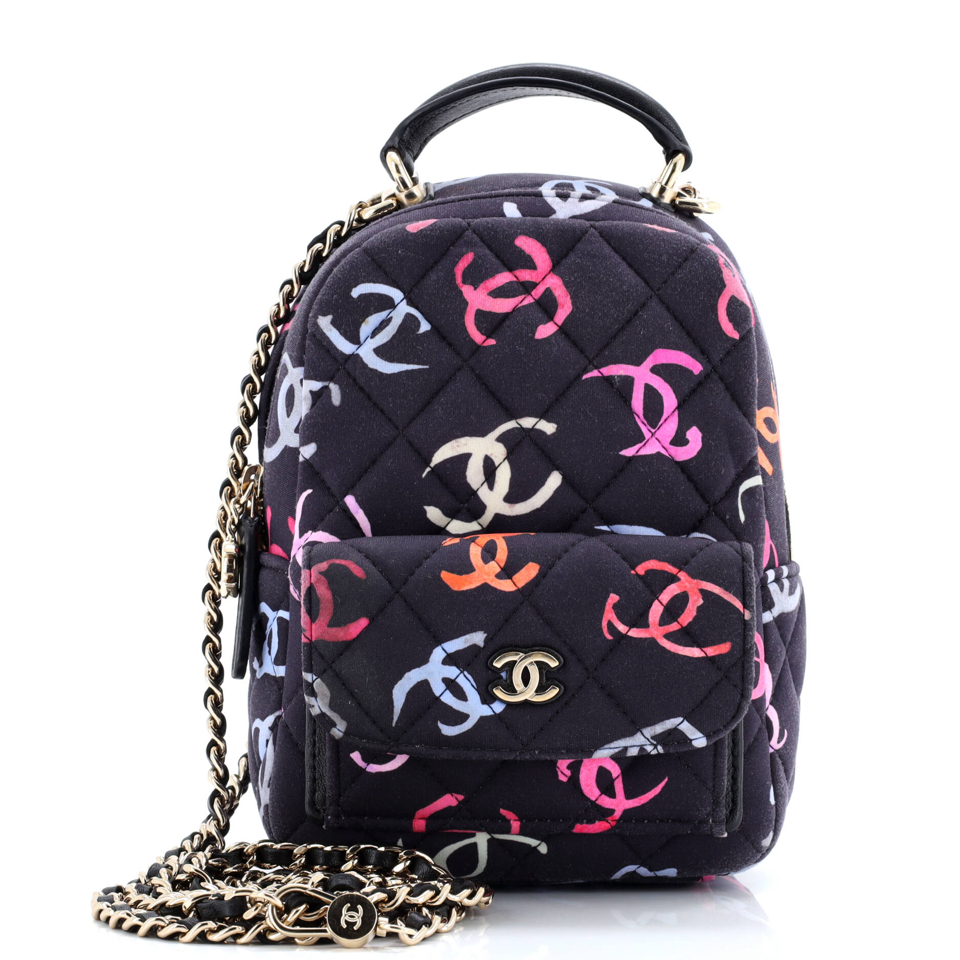 Chanel Classic CC Chain Pocket Backpack Quilted CC Printed Fabric Mini