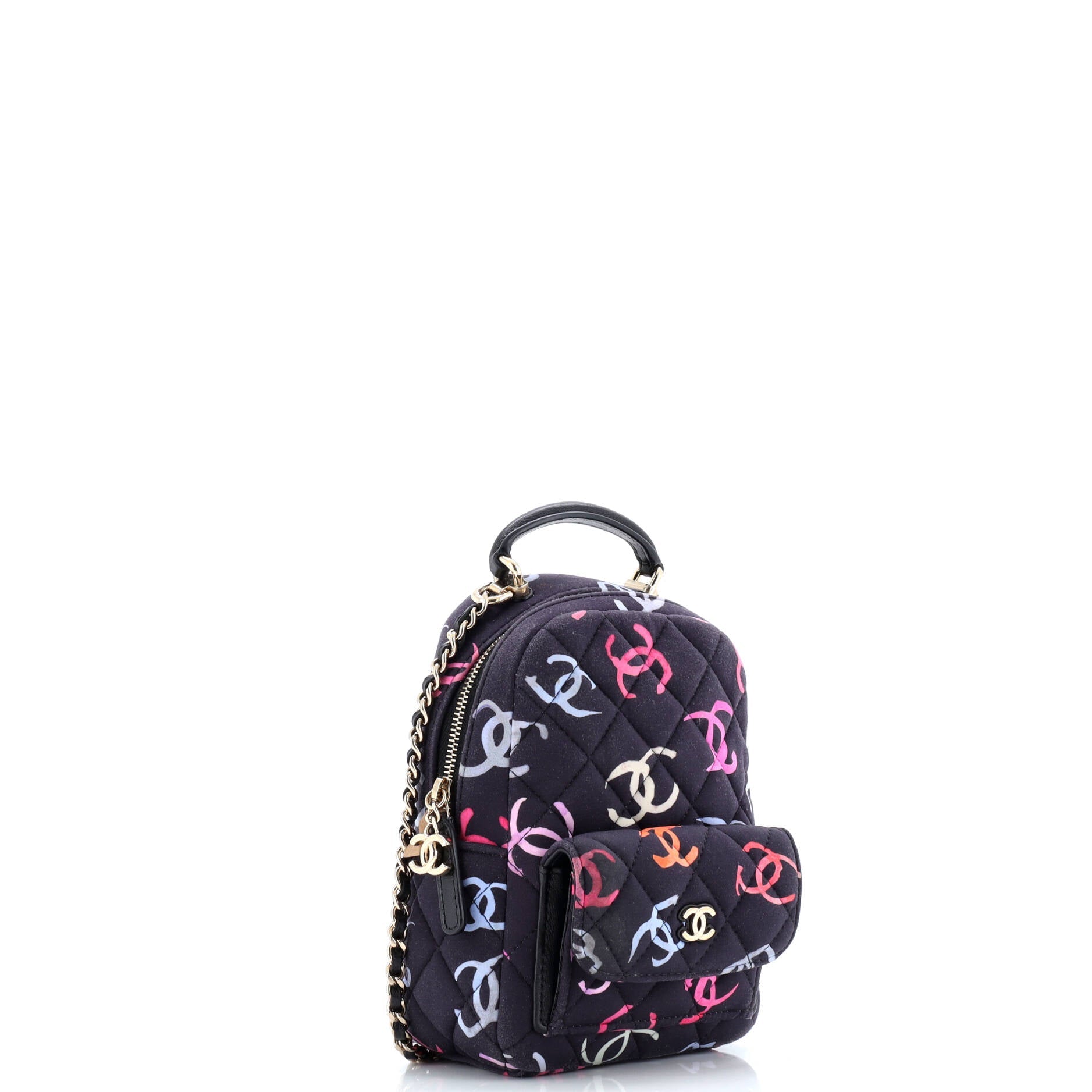 Chanel Classic CC Chain Pocket Backpack Quilted CC Printed Fabric Mini