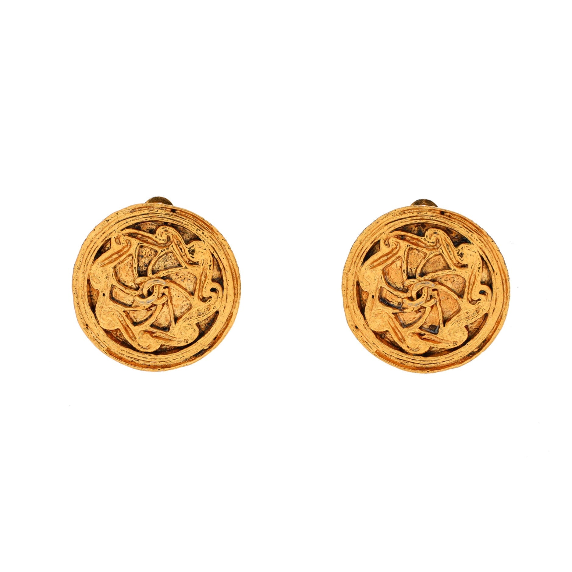 Chanel Vintage CC Round Clip-On Earrings Metal