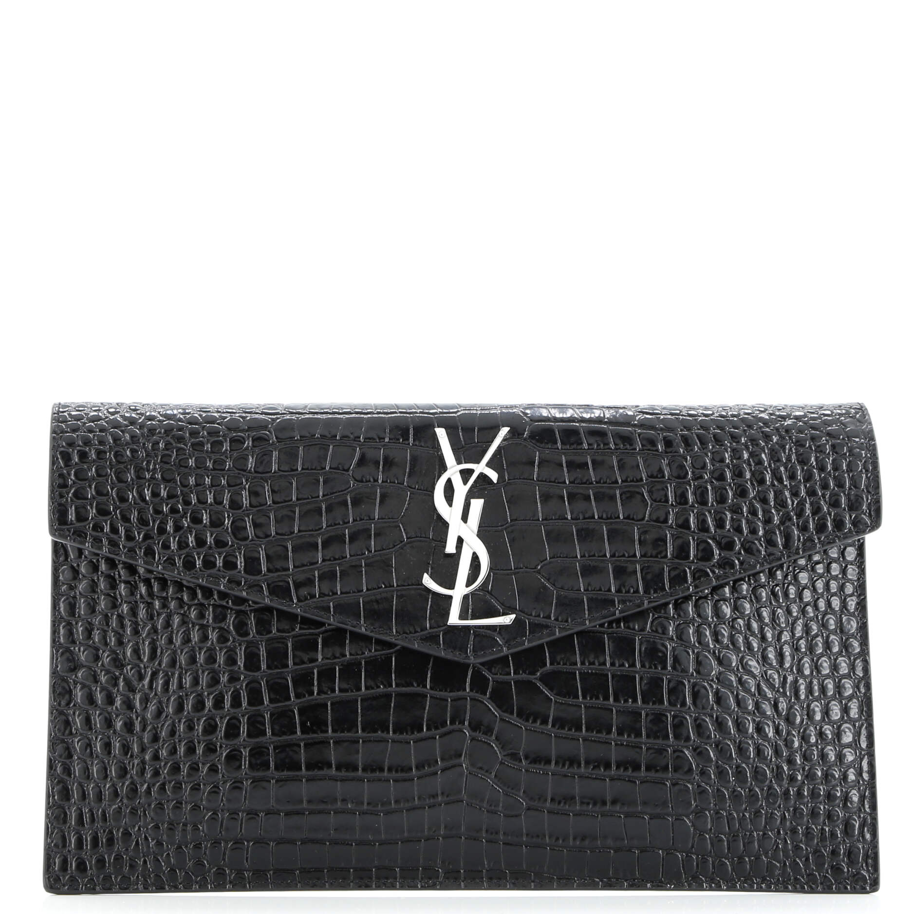 Saint Laurent Uptown Pouch Crocodile Embossed Leather