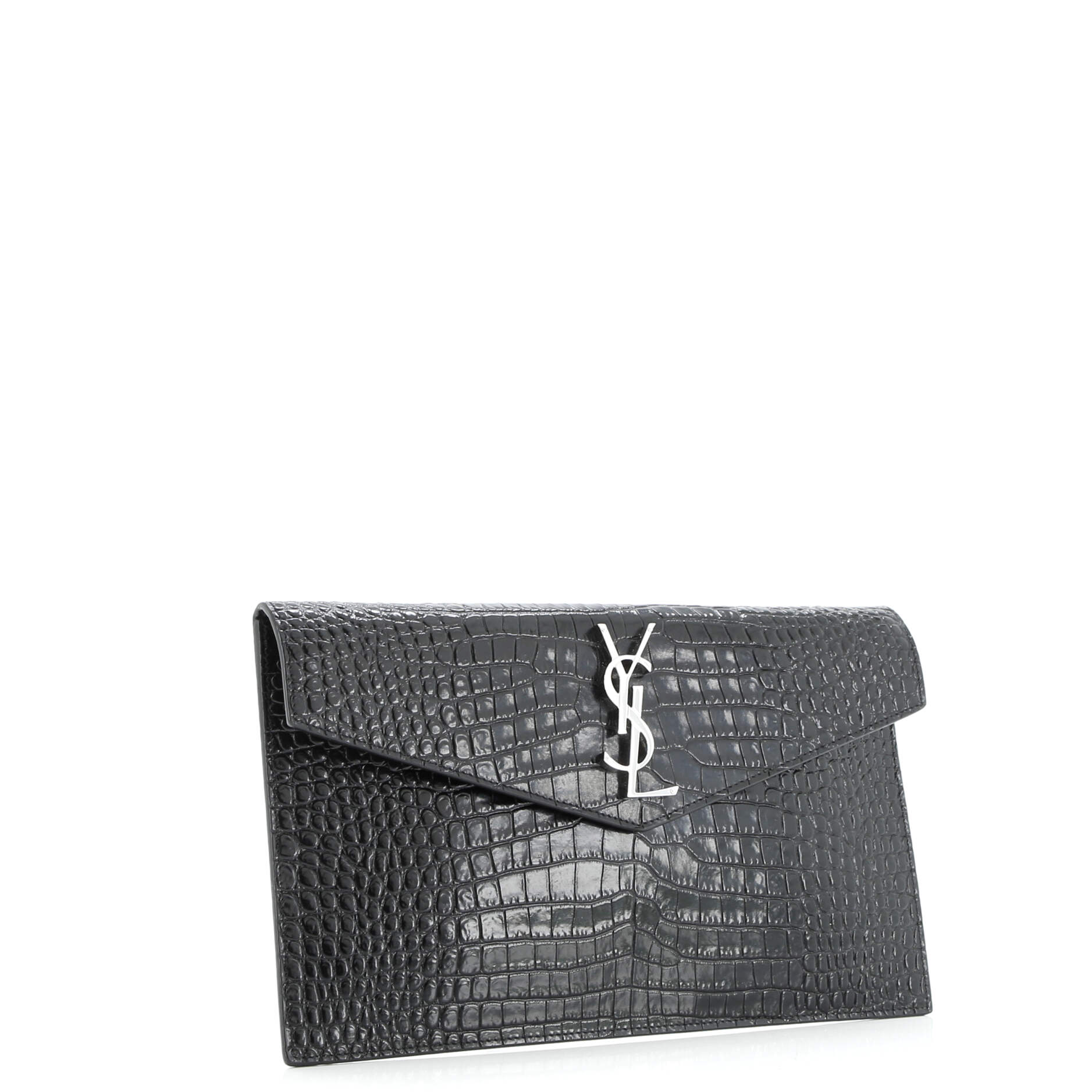 Saint Laurent Uptown Pouch Crocodile Embossed Leather