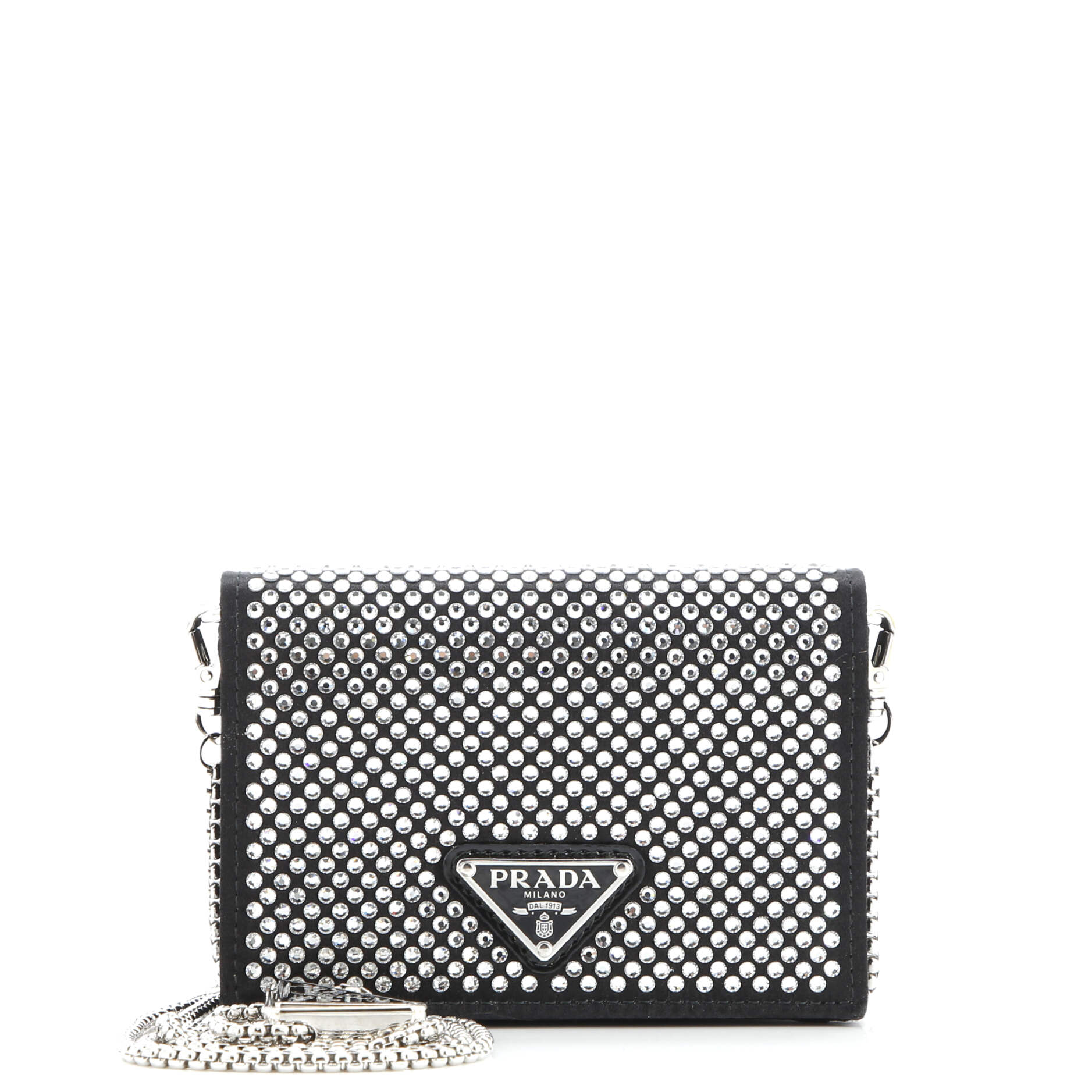 Prada Flap Card Holder with Chain Satin with Crystals