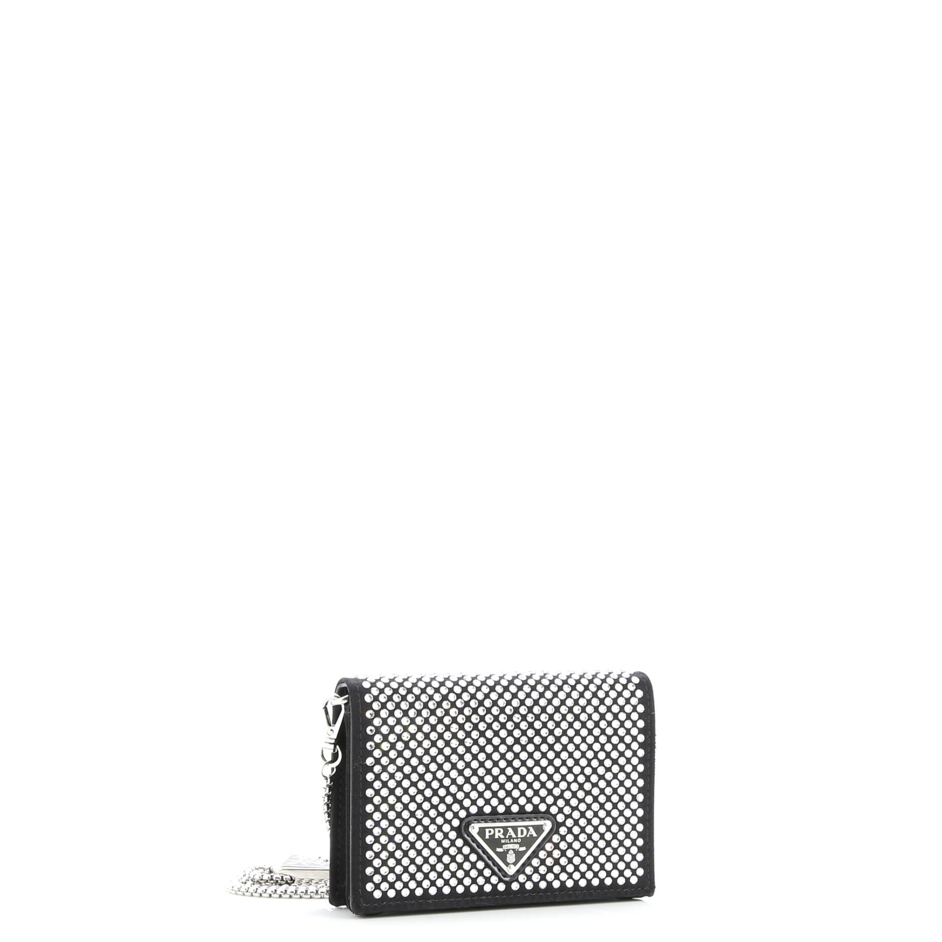 Prada Flap Card Holder with Chain Satin with Crystals