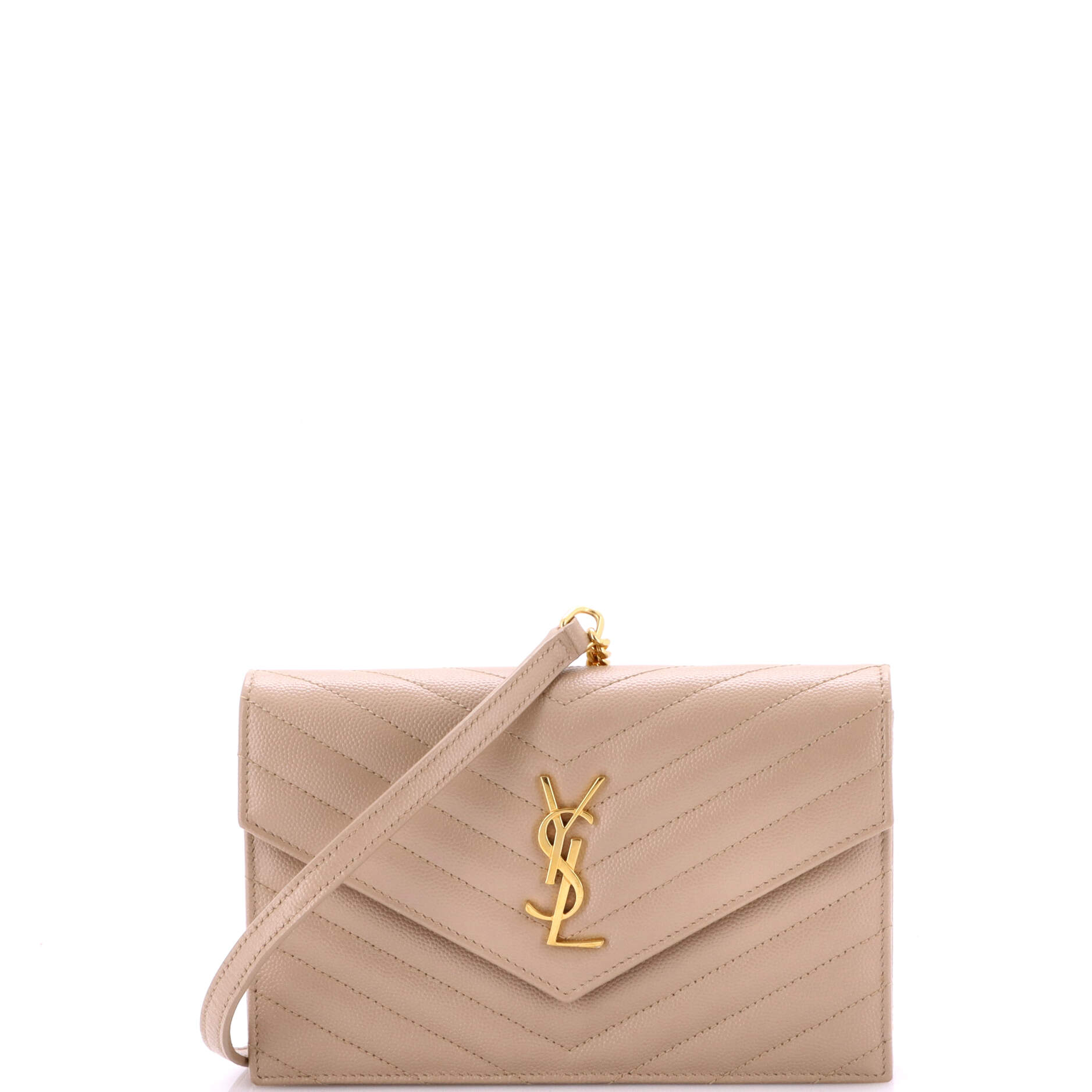 Saint Laurent Classic Monogram Wallet on Chain Matelasse Chevron Leather Small