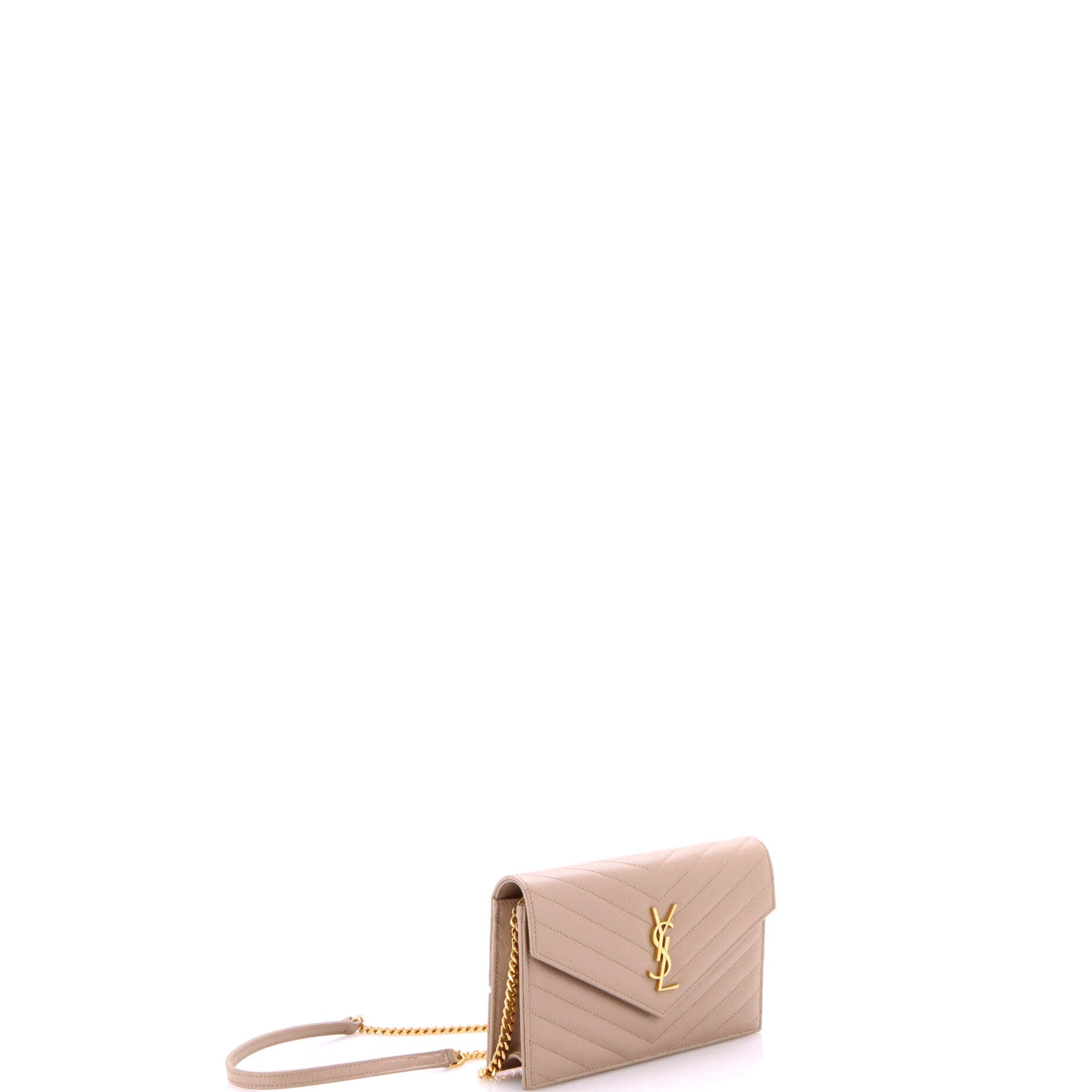 Saint Laurent Classic Monogram Wallet on Chain Matelasse Chevron Leather Small