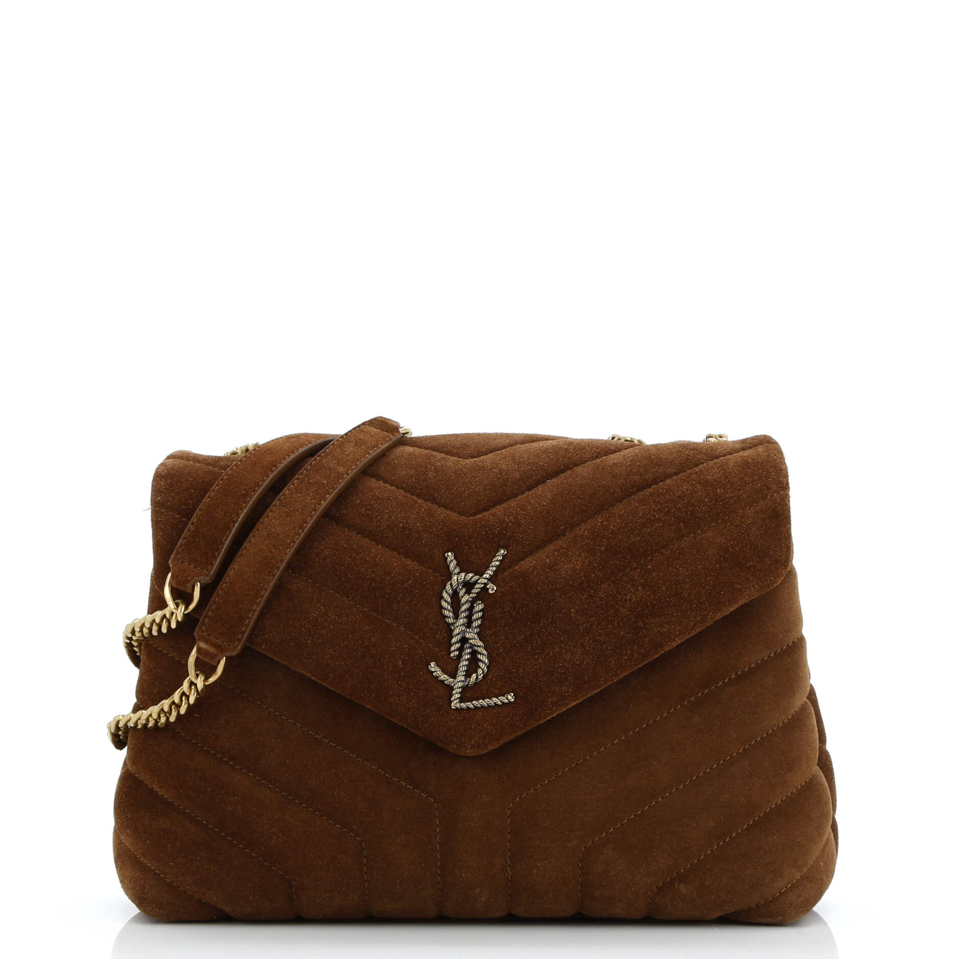 Saint Laurent Loulou Shoulder Bag Matelasse Chevron Suede Small