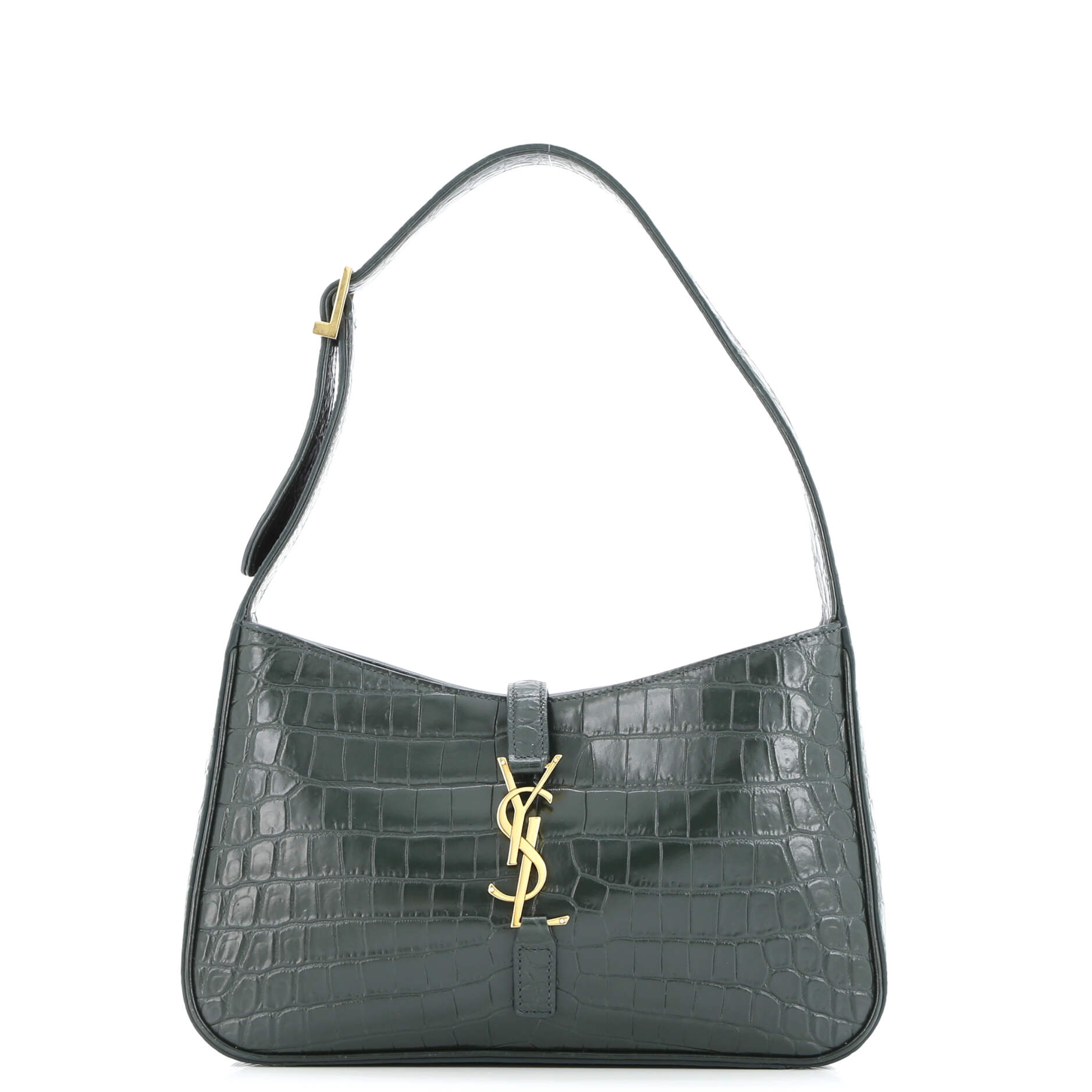 Saint Laurent Le 5 a 7 Hobo Crocodile Embossed Leather Small