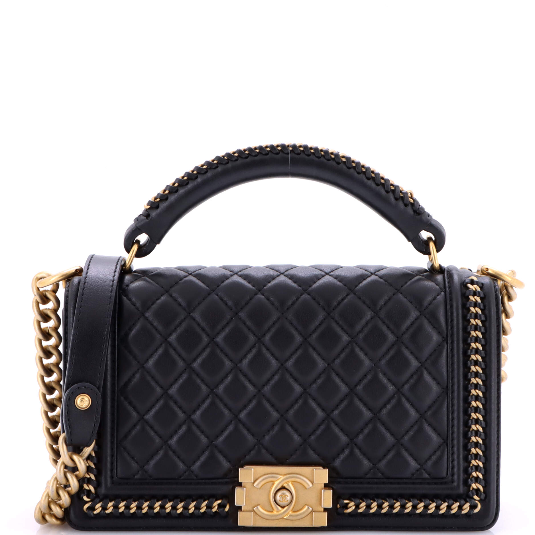 Chanel Chain Handle Boy Flap Bag Quilted Calfskin Old Medium