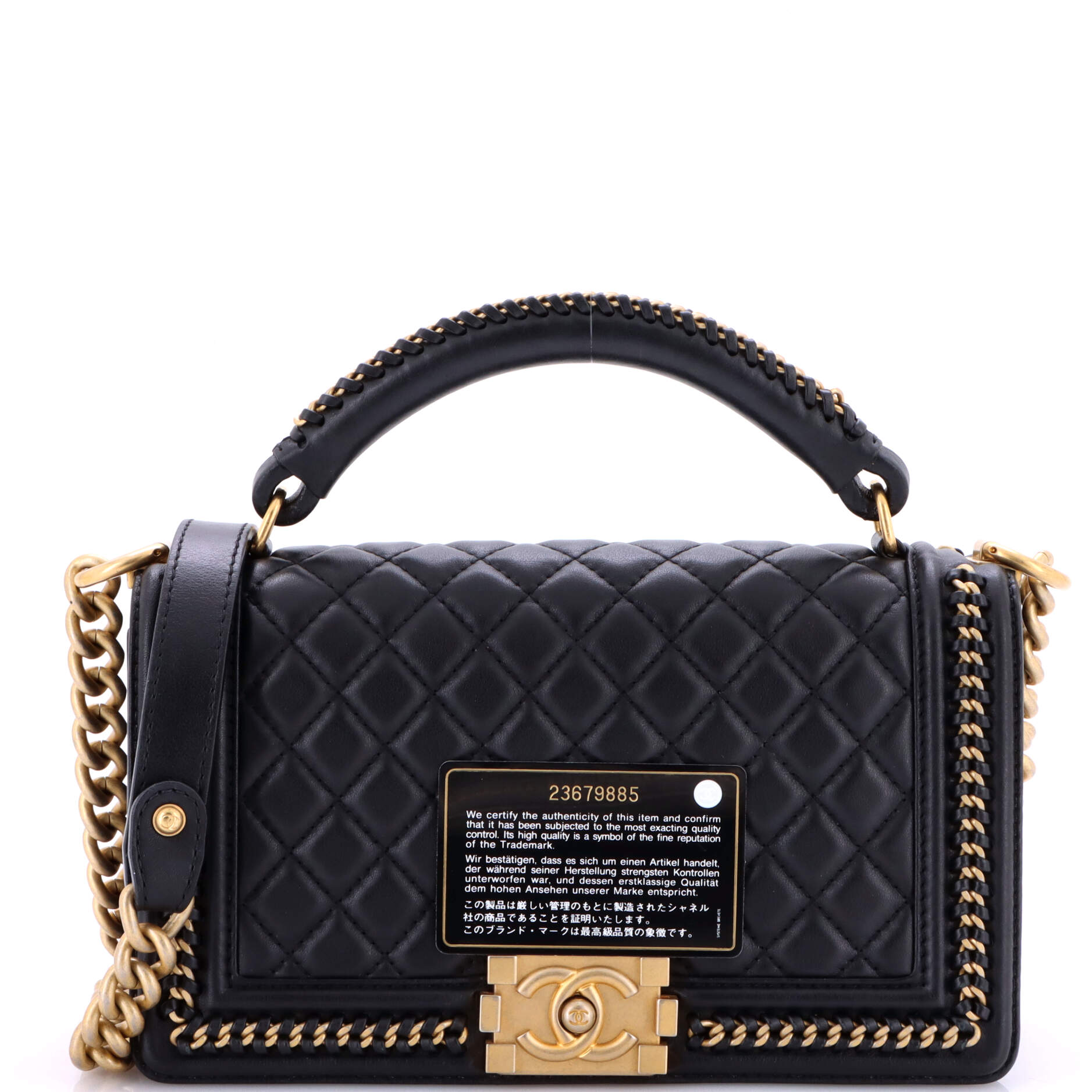 Chanel Chain Handle Boy Flap Bag Quilted Calfskin Old Medium