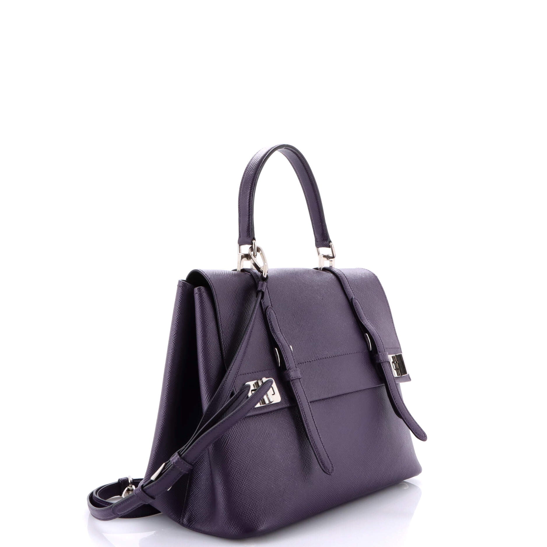 Prada Half Flap Double Turn Lock Satchel Saffiano Leather Large