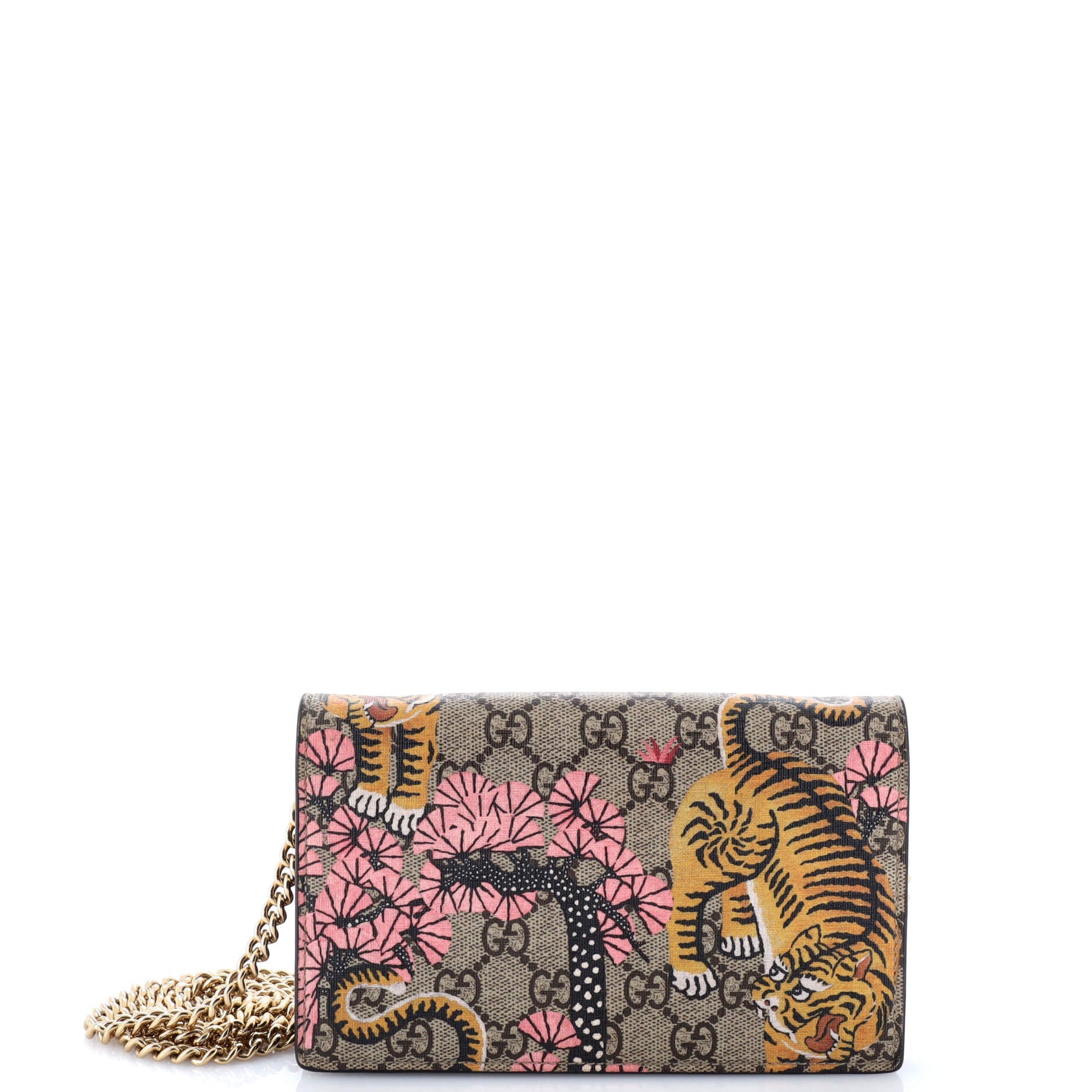 Gucci Chain Wallet Bengal Print GG Coated Canvas