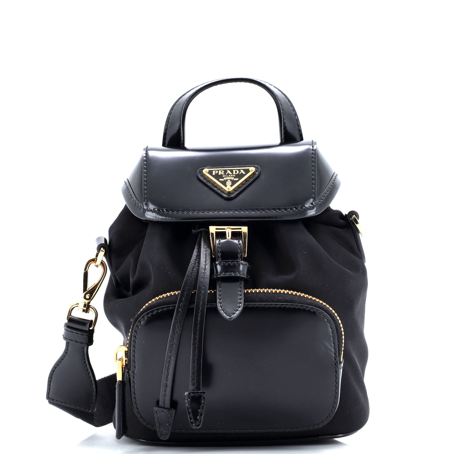 Prada Front Pocket Buckle Backpack Re-Nylon and Spazzolato Leather Mini