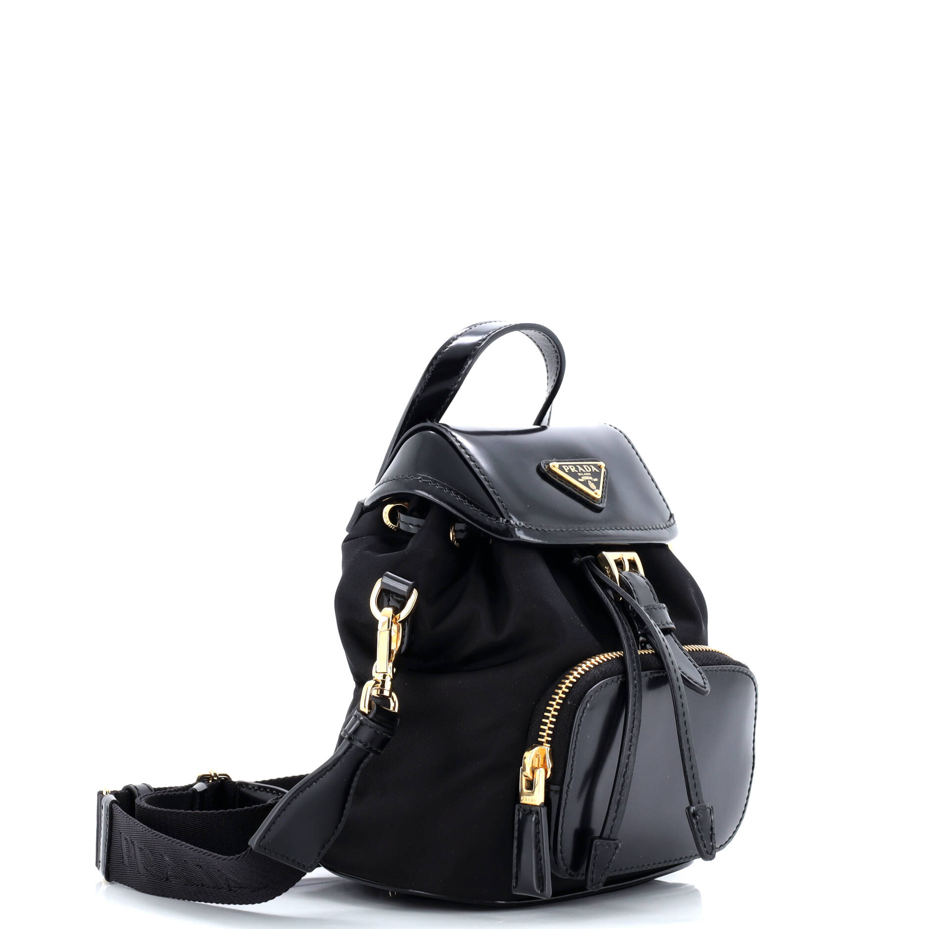 Prada Front Pocket Buckle Backpack Re-Nylon and Spazzolato Leather Mini