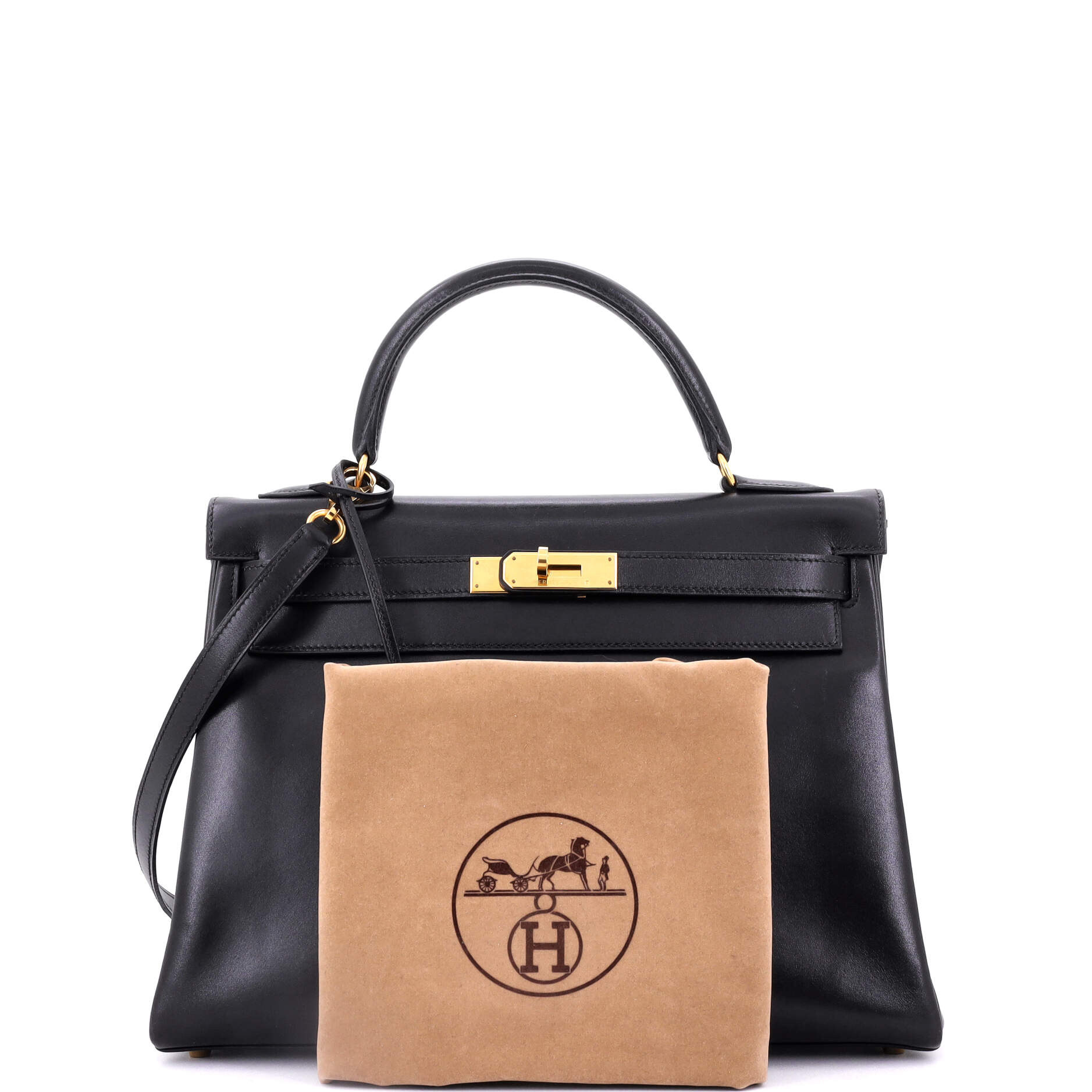 Hermes Kelly Handbag Black Box Calf with Gold Hardware 32