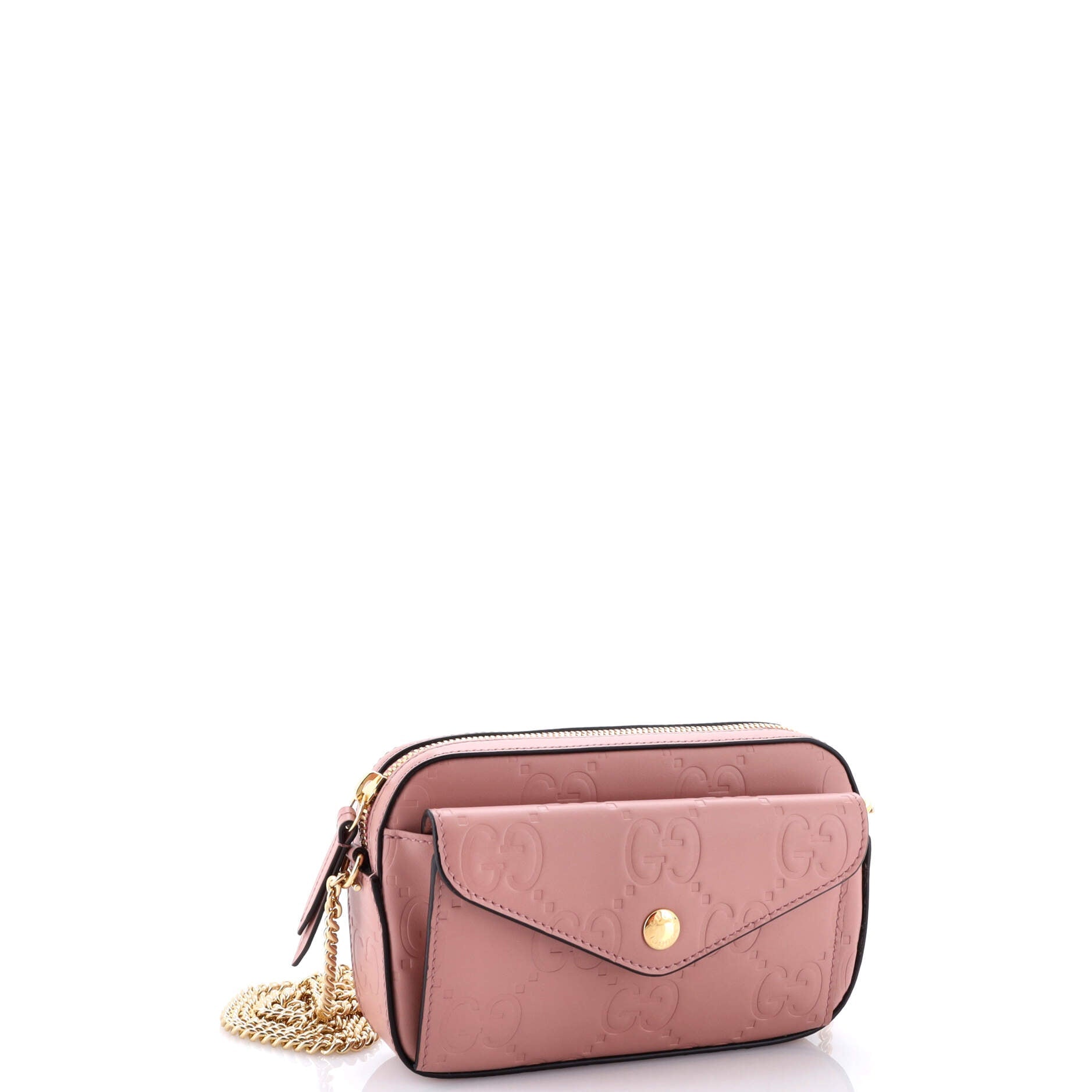 Gucci Front Pocket Chain Shoulder Bag Jumbo GG Embossed Leather Super Mini