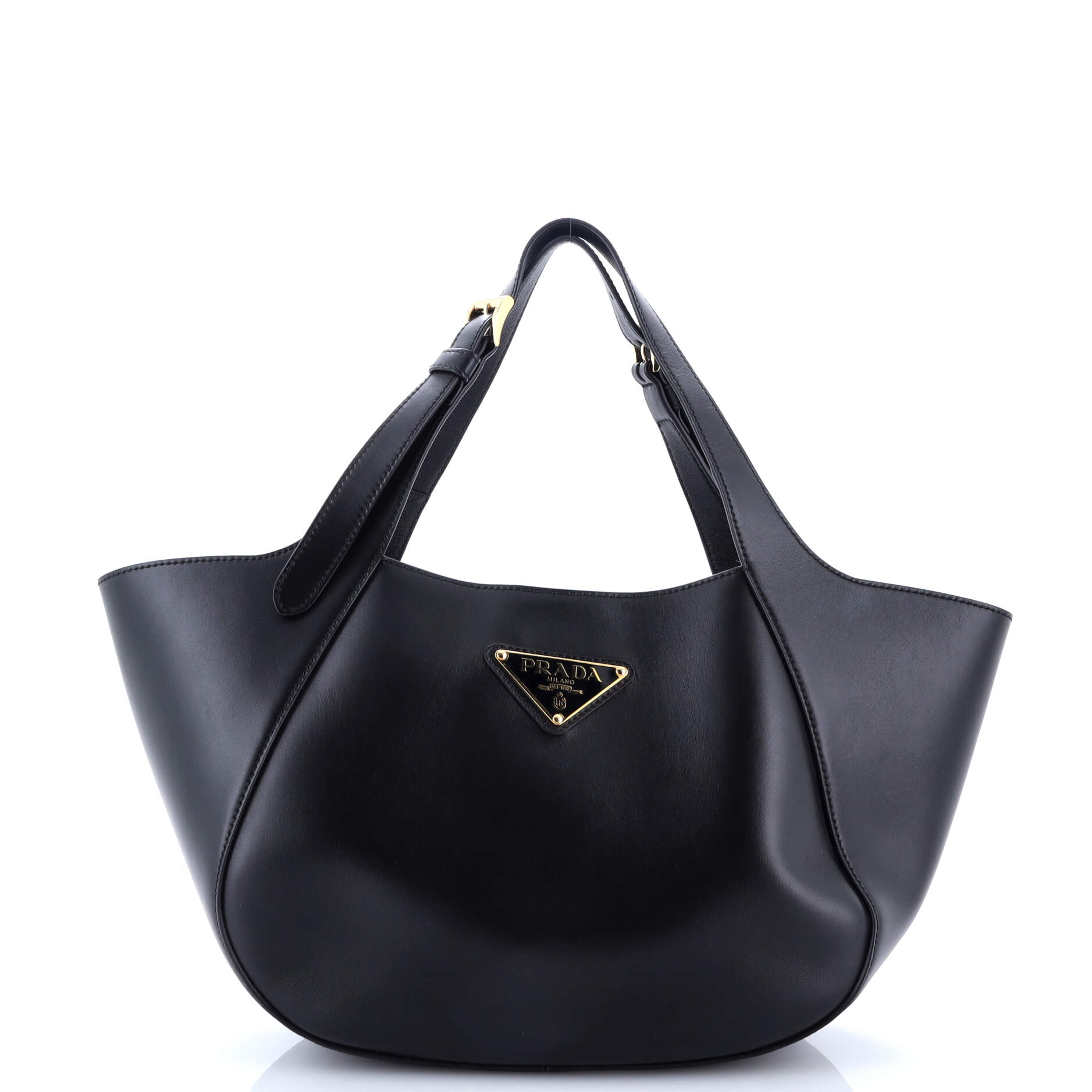 Prada Triangle Logo Buckle Handle Tote City Calfskin Small
