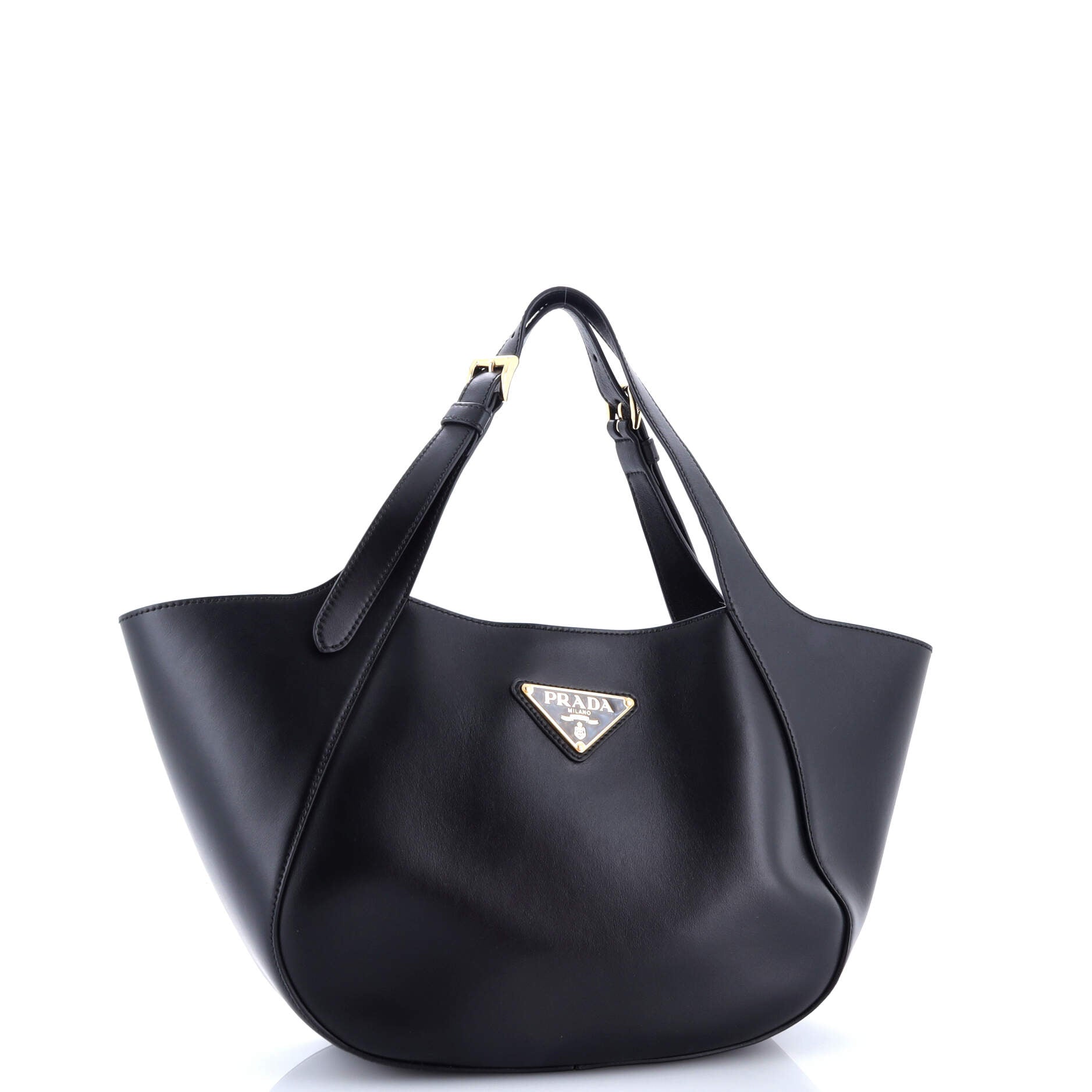 Prada Triangle Logo Buckle Handle Tote City Calfskin Small