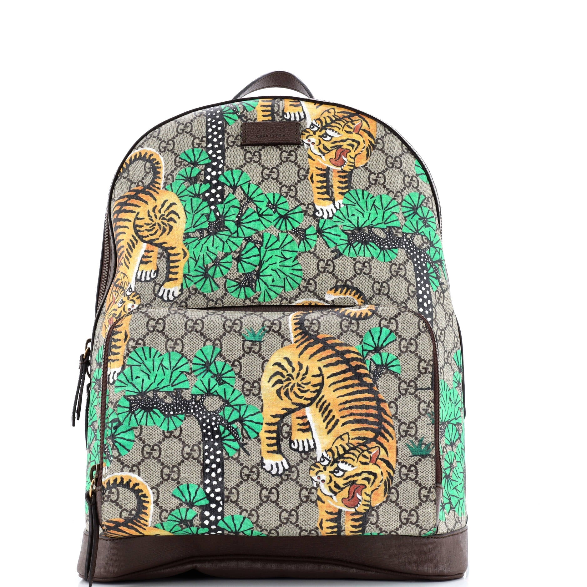 Gucci Zip Pocket Backpack Bengal Print GG Coated Canvas Medium