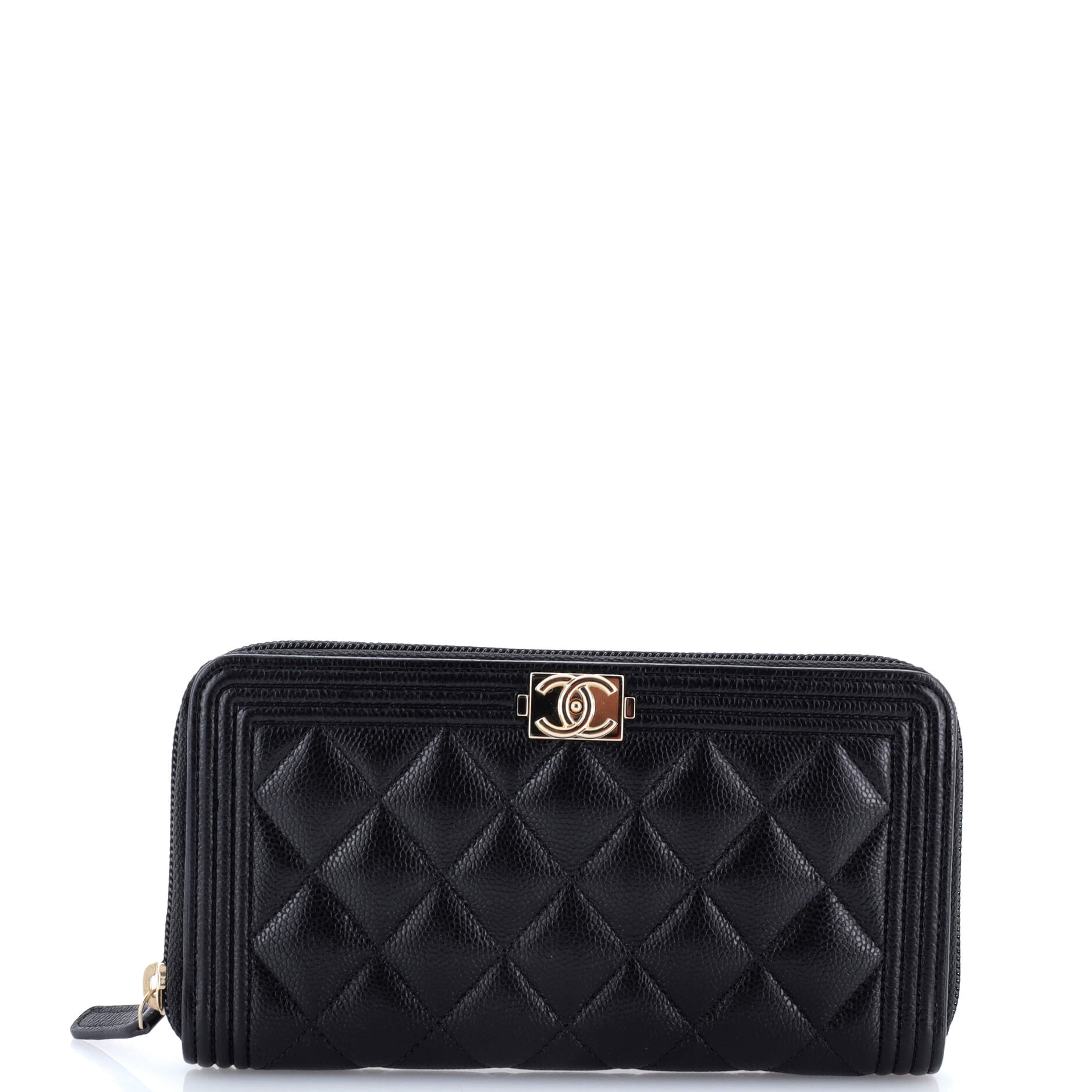 Chanel Boy Zip Around Wallet Quilted Caviar Long