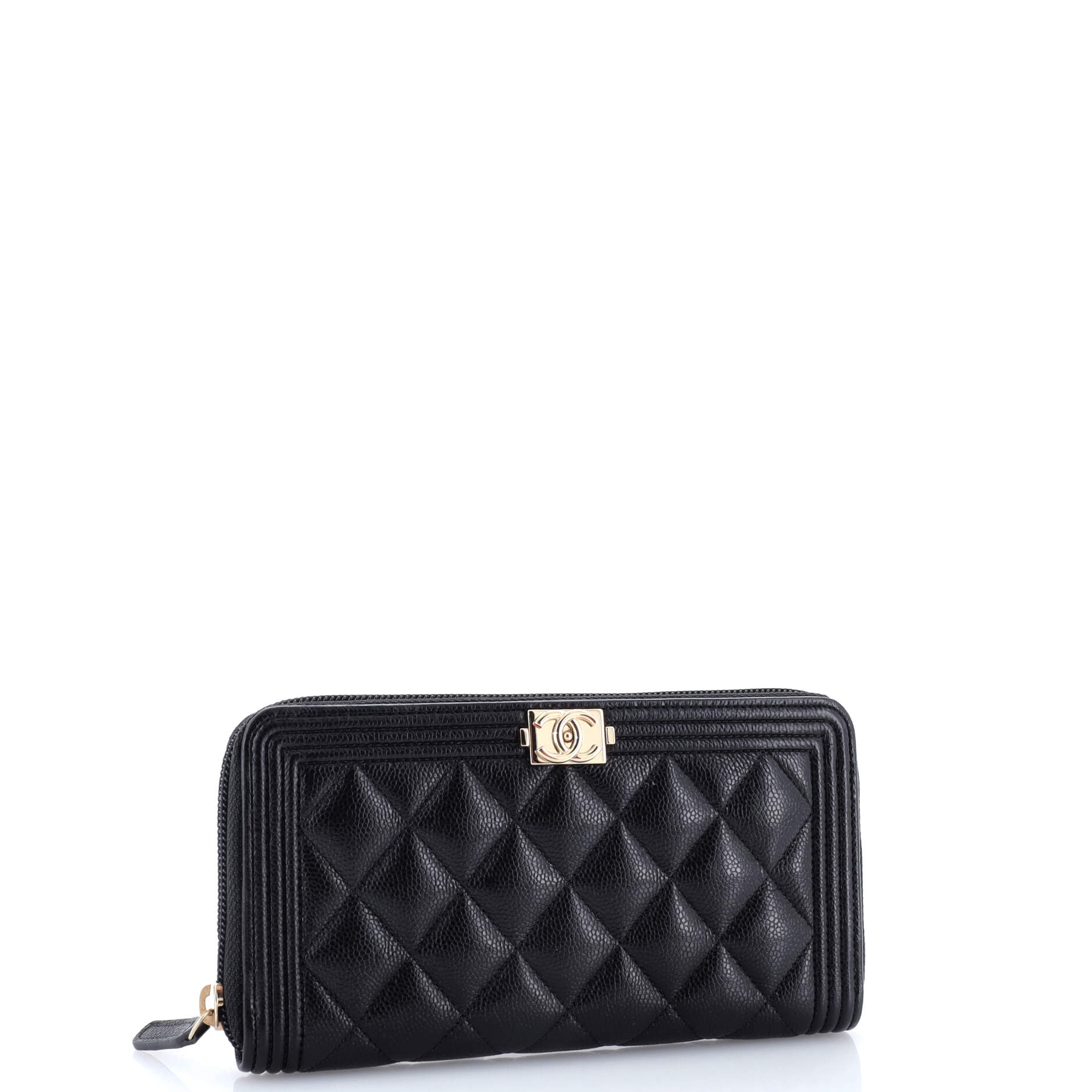 Chanel Boy Zip Around Wallet Quilted Caviar Long