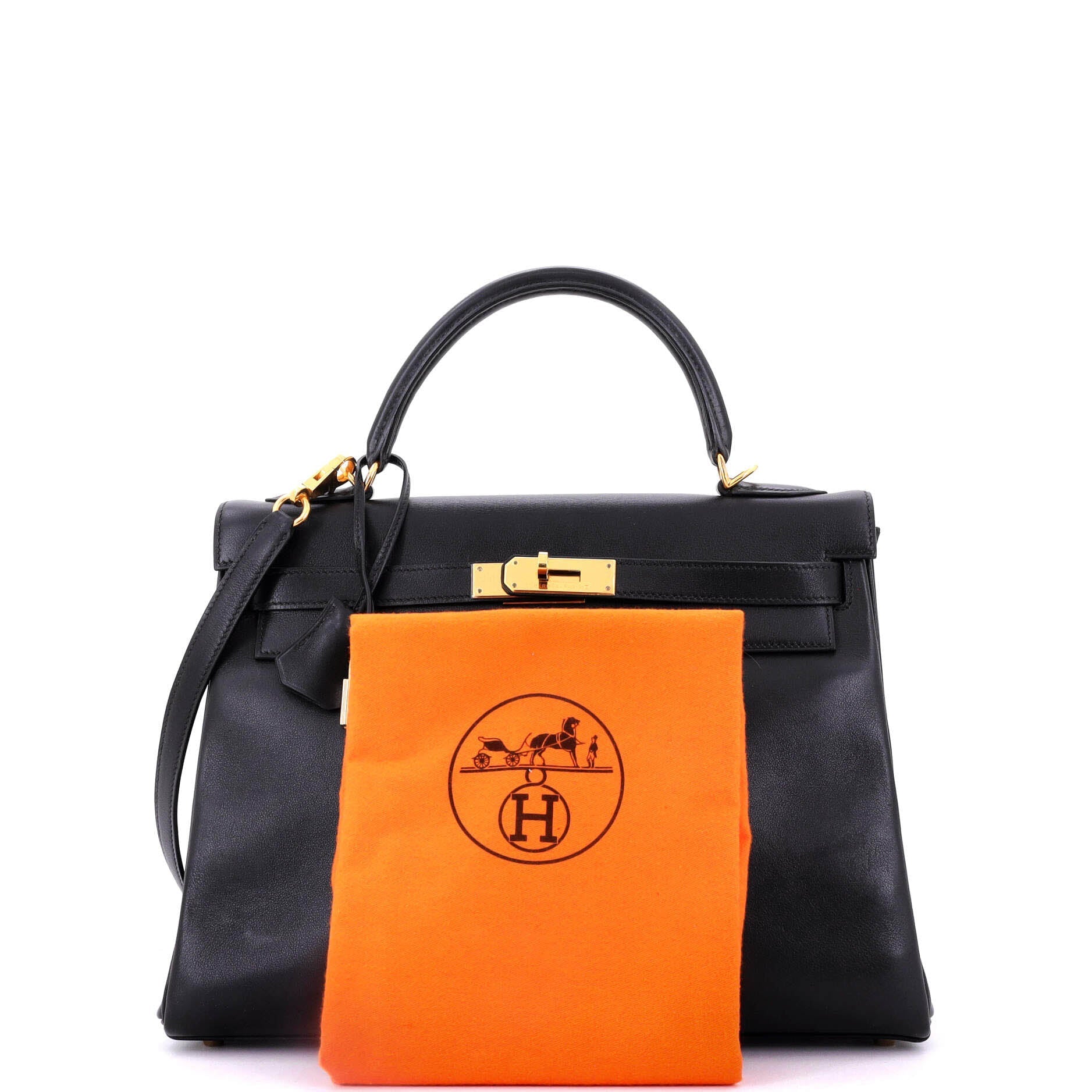 Hermes Kelly Handbag Black Gulliver with Gold Hardware 32