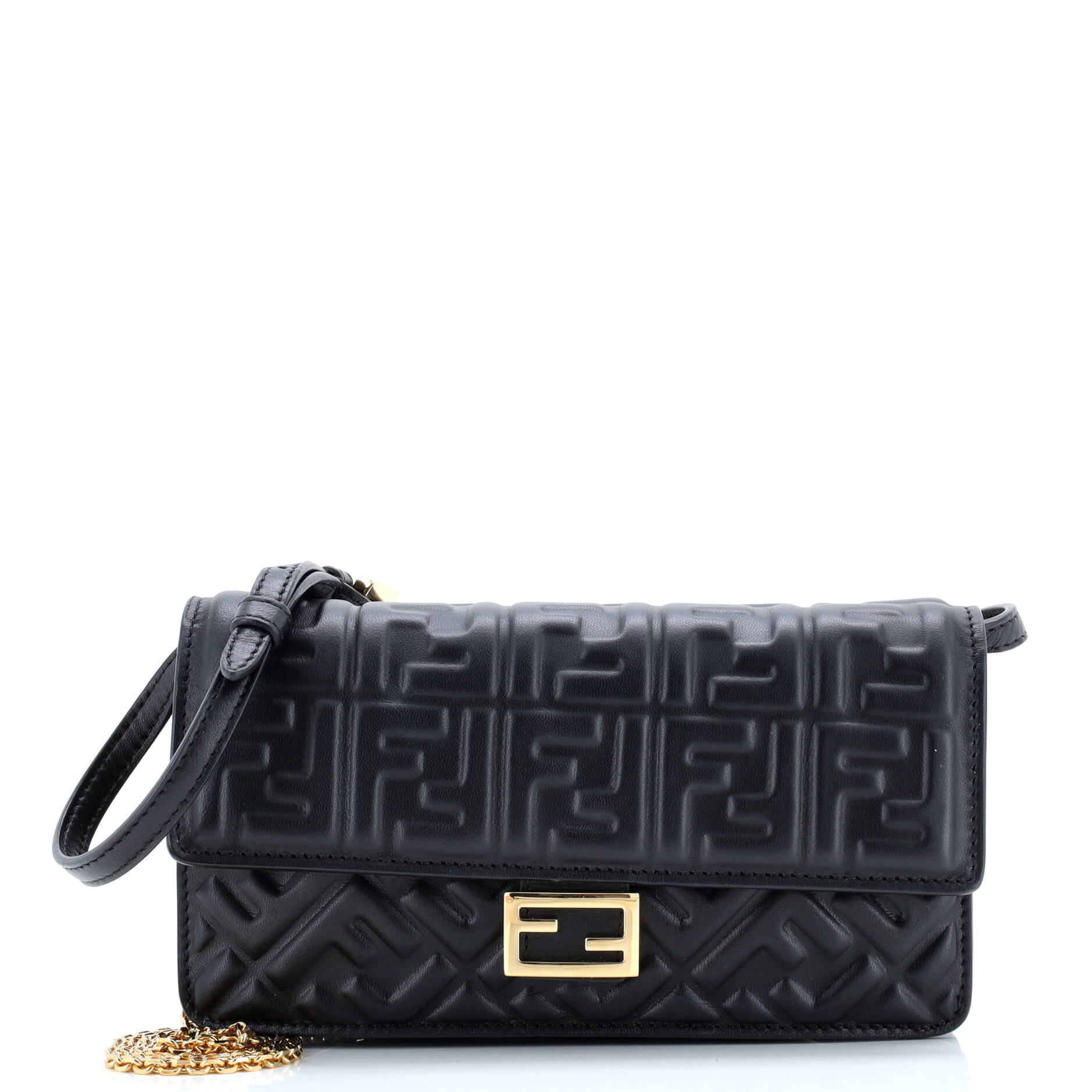 Fendi Baguette Wallet on Chain Zucca Embossed Leather
