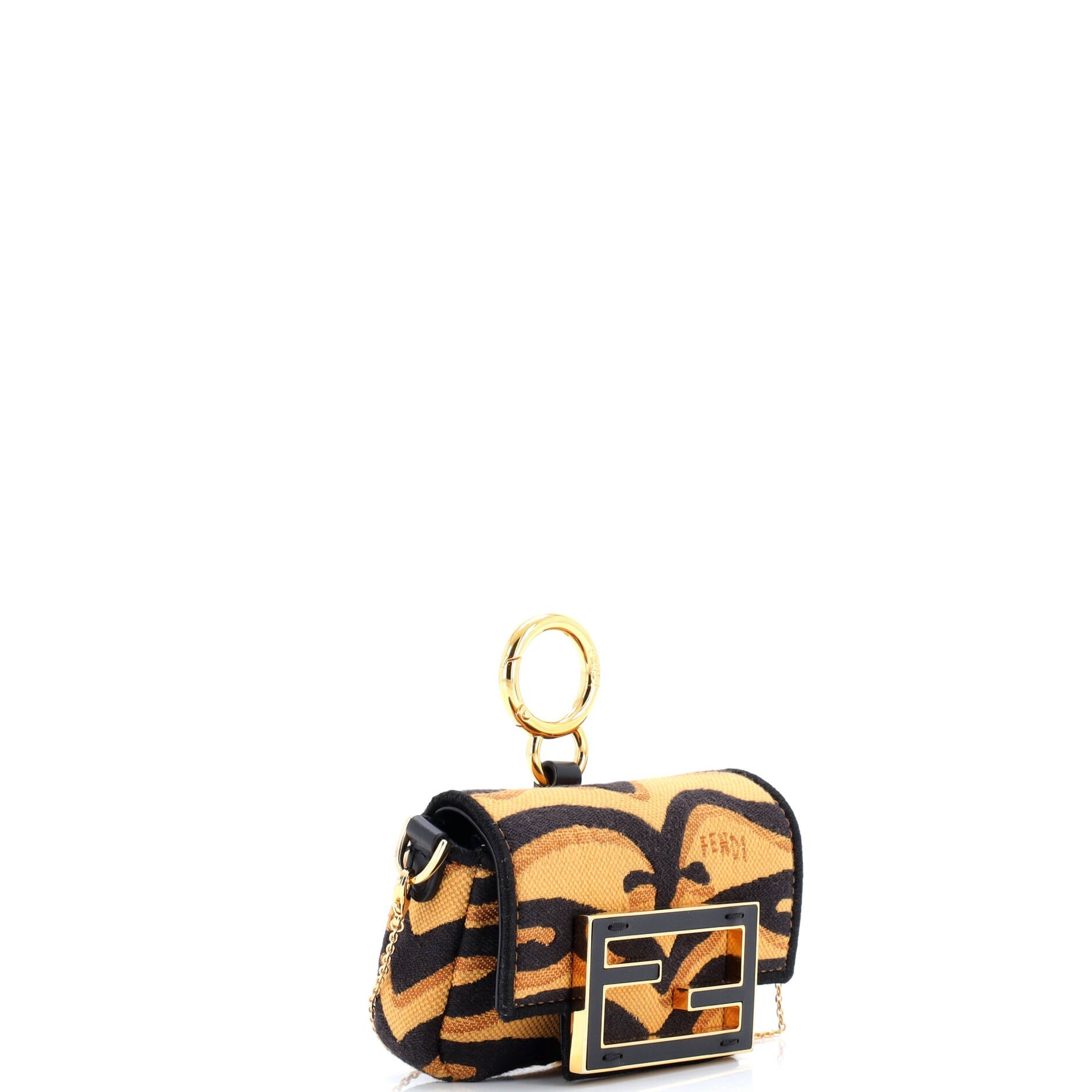 Fendi Chain Baguette Charm Bag Embroidered Canvas Nano