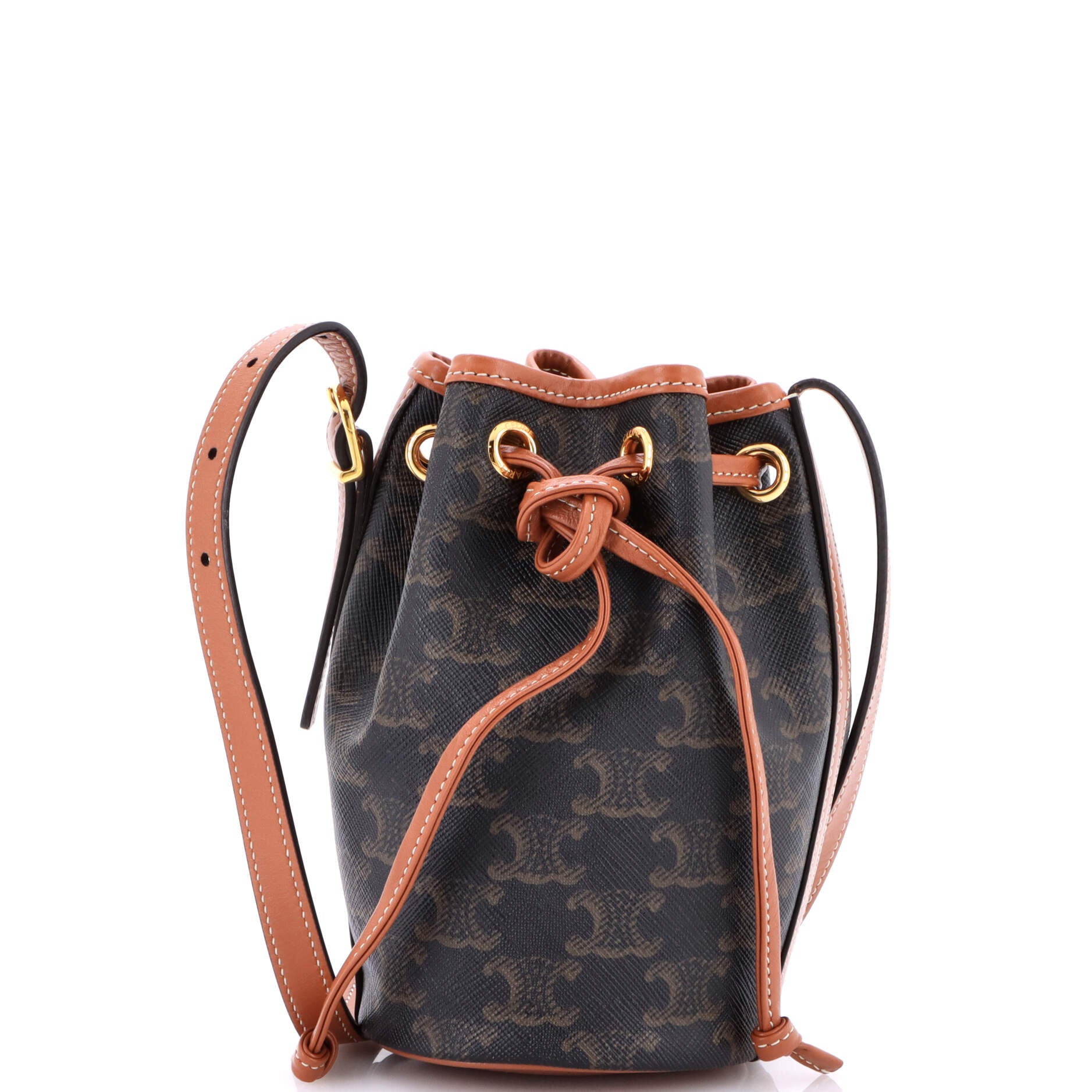 Celine Drawstring Bucket Bag Triomphe Coated Canvas Mini