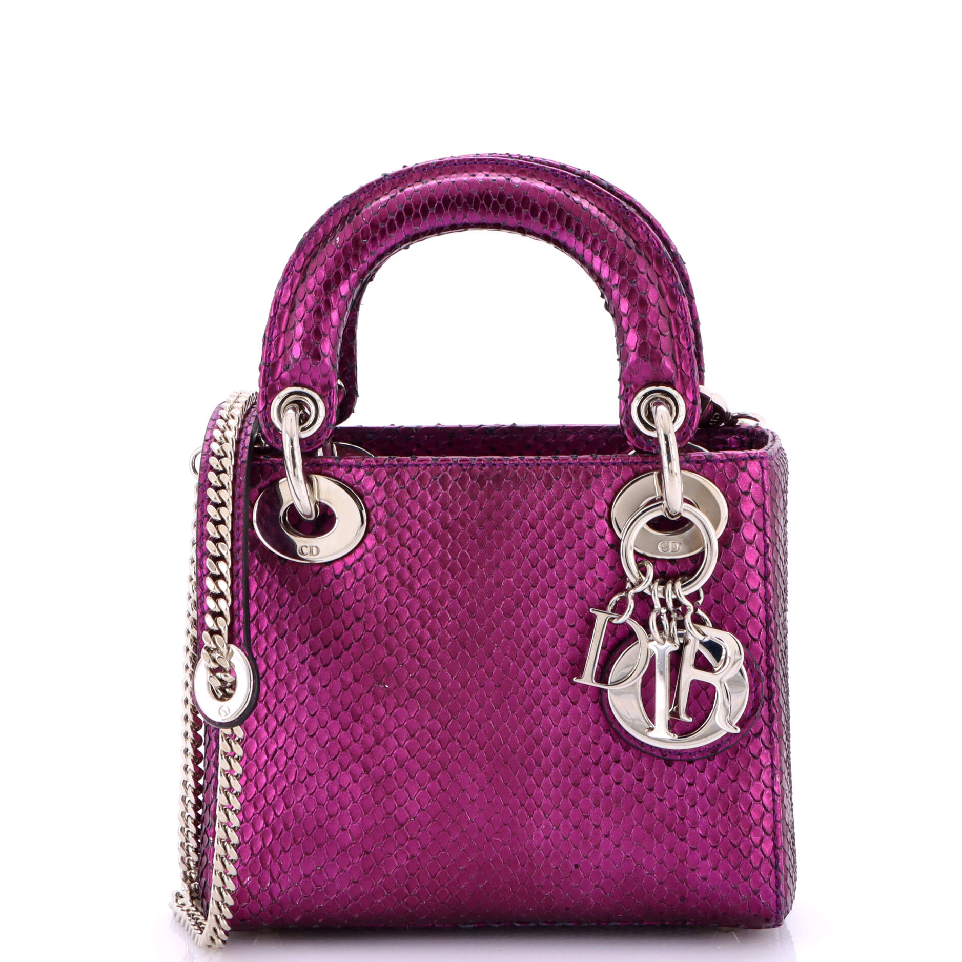 Christian Dior Lady Dior Chain Bag Metallic Snakeskin Mini