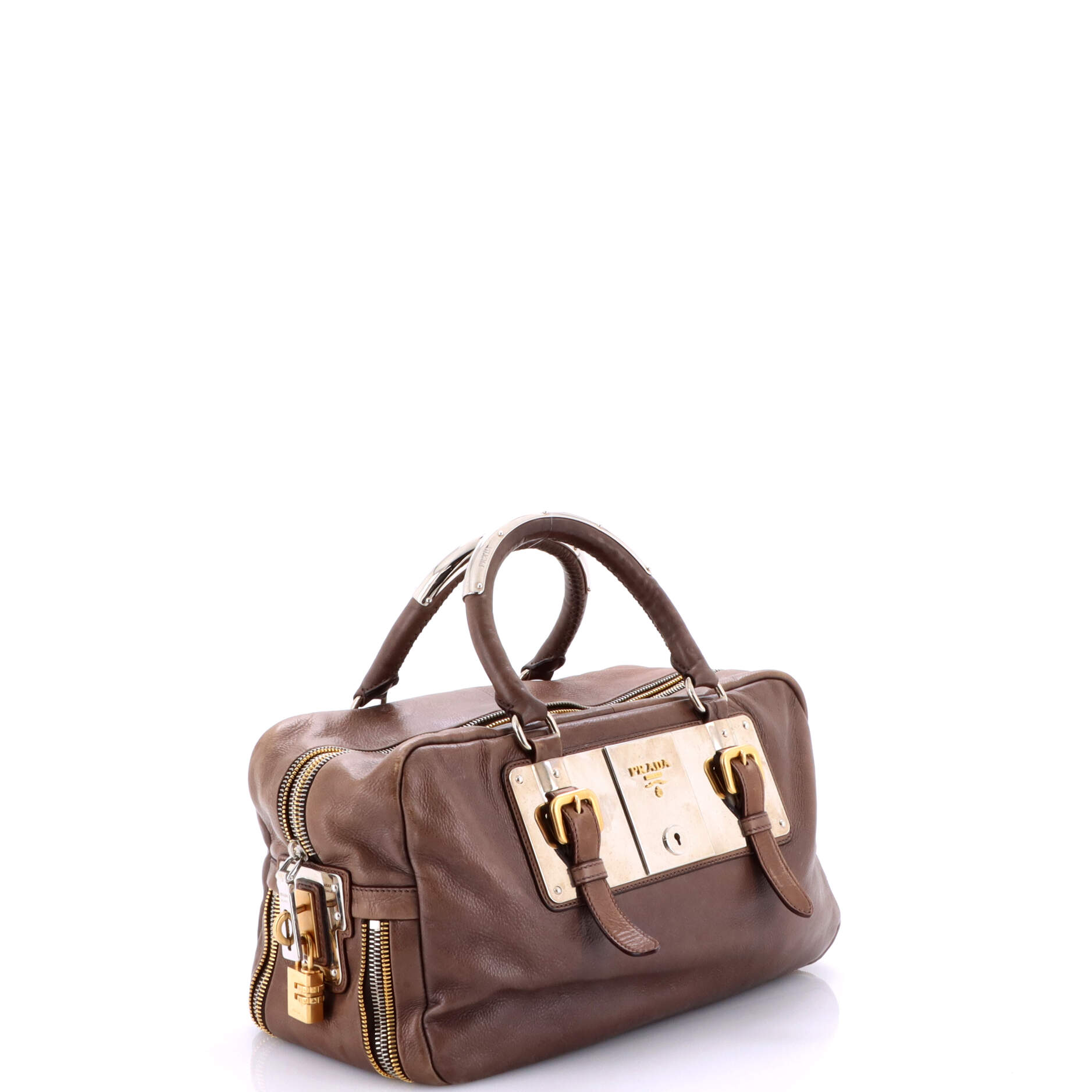 Prada Lock Plate Zippers Satchel Glace Calf Large