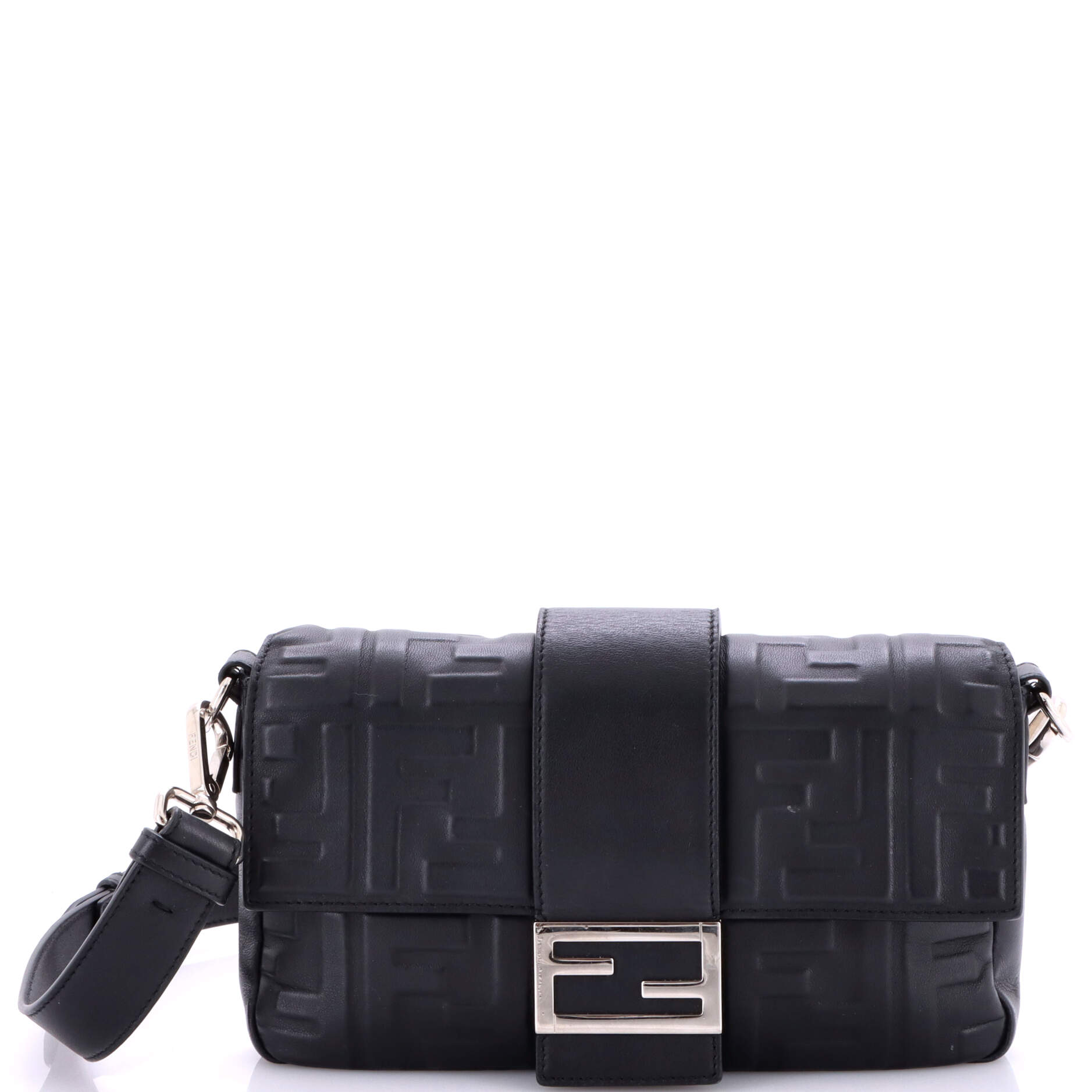 Fendi Baguette Convertible Belt Bag Zucca Embossed Leather Medium