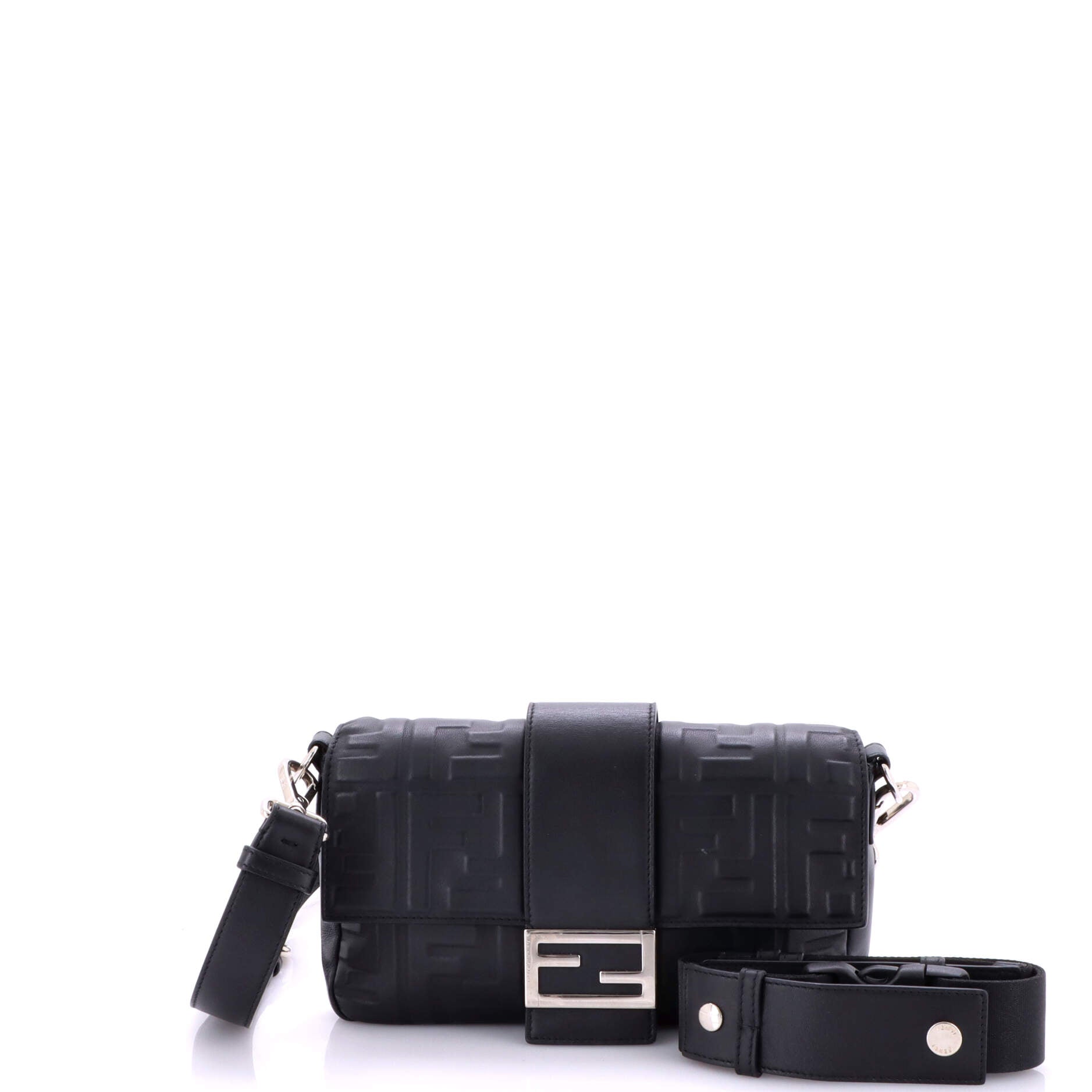 Fendi Baguette Convertible Belt Bag Zucca Embossed Leather Medium