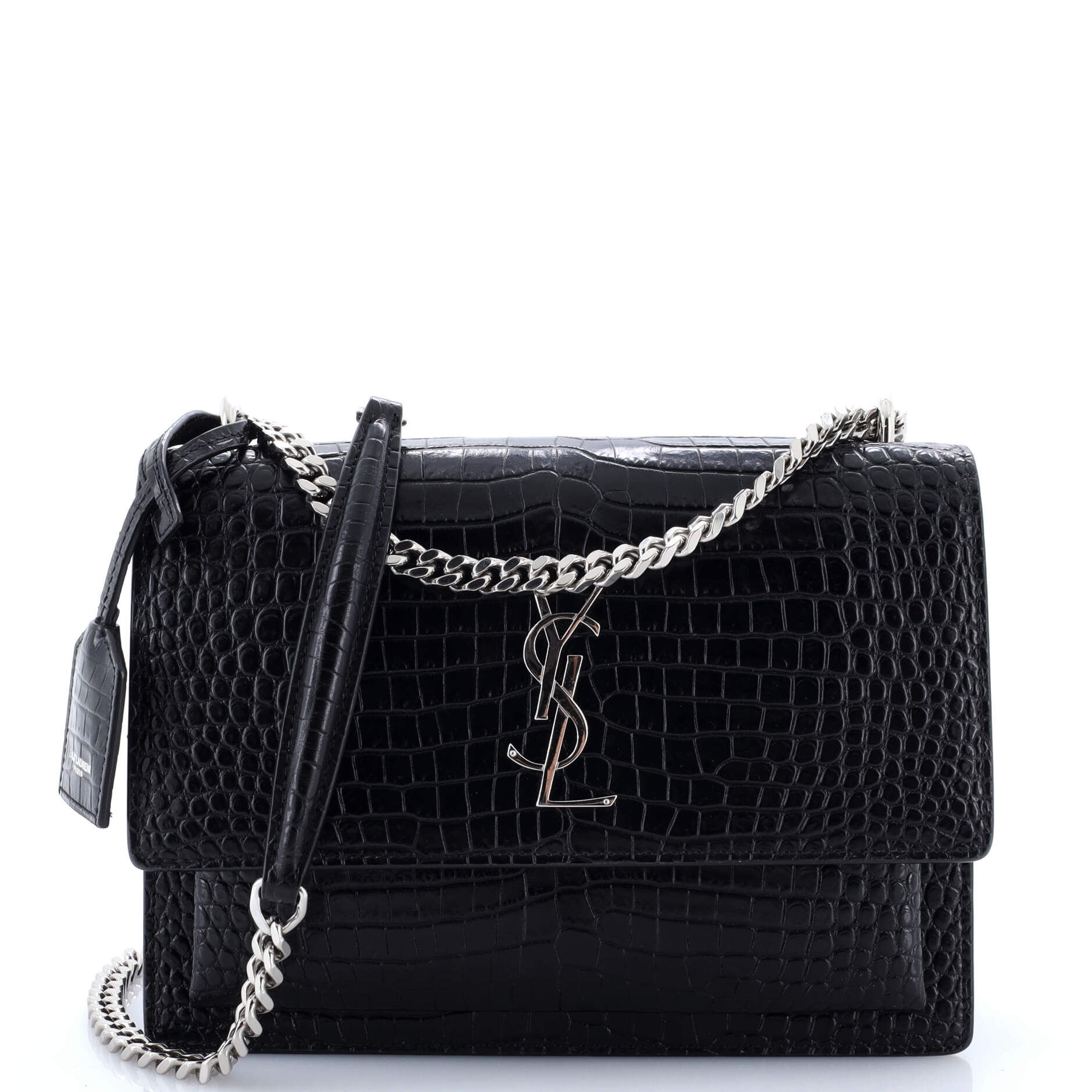 Saint Laurent Sunset Crossbody Bag Crocodile Embossed Leather Medium