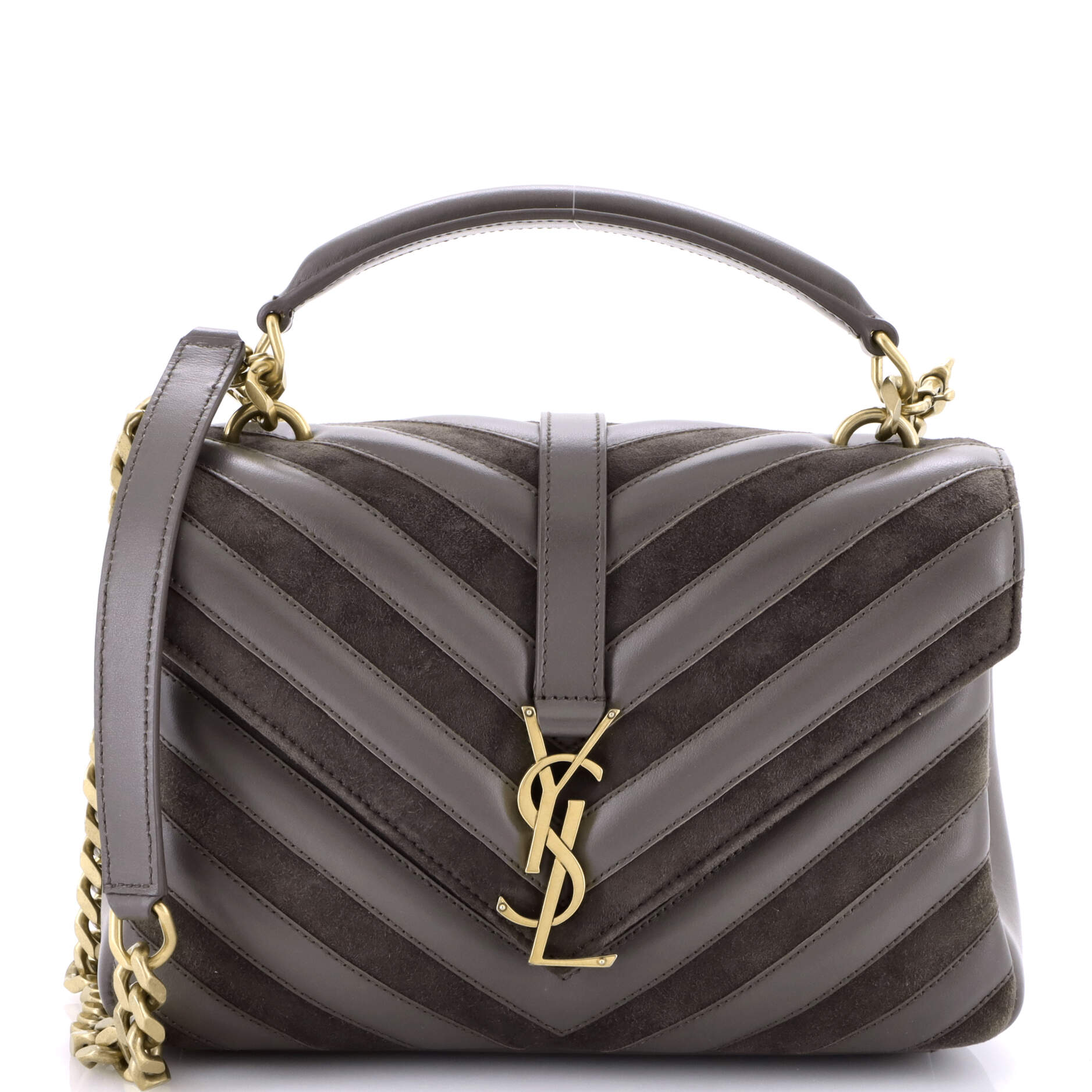 Saint Laurent Classic Monogram College Bag Matelasse Chevron Leather and Suede Medium