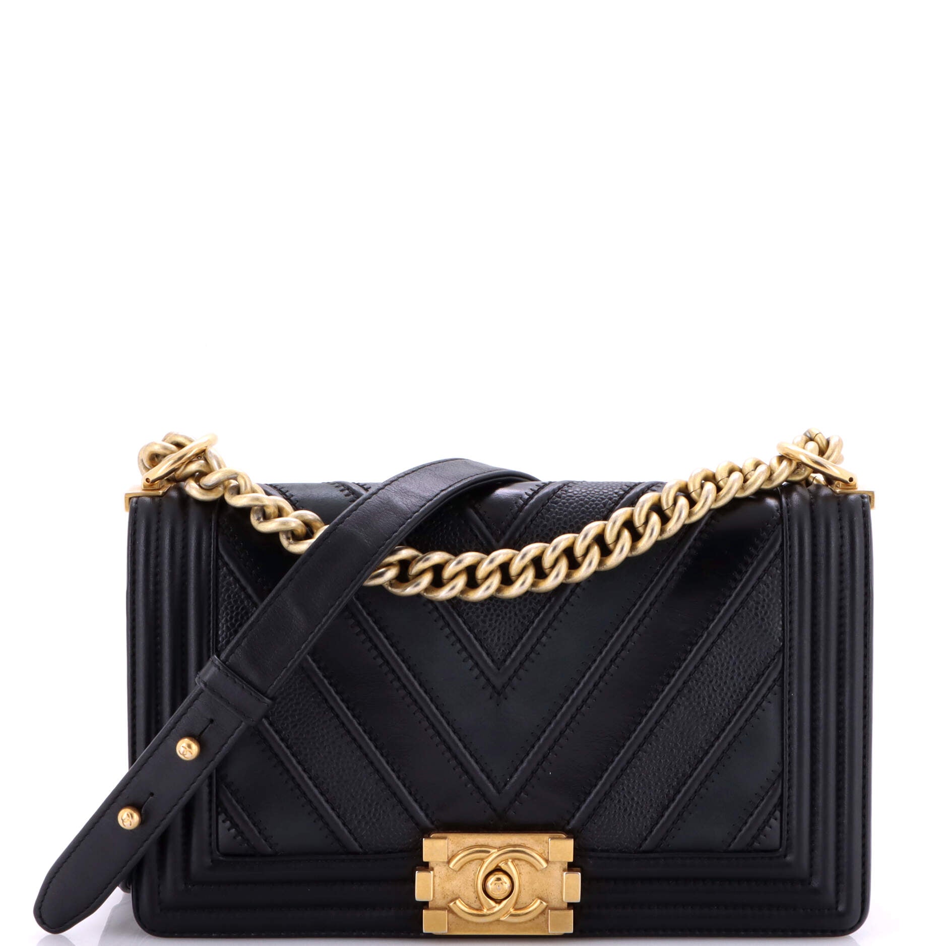 Chanel Boy Flap Bag Chevron Caviar and Calfskin Old Medium