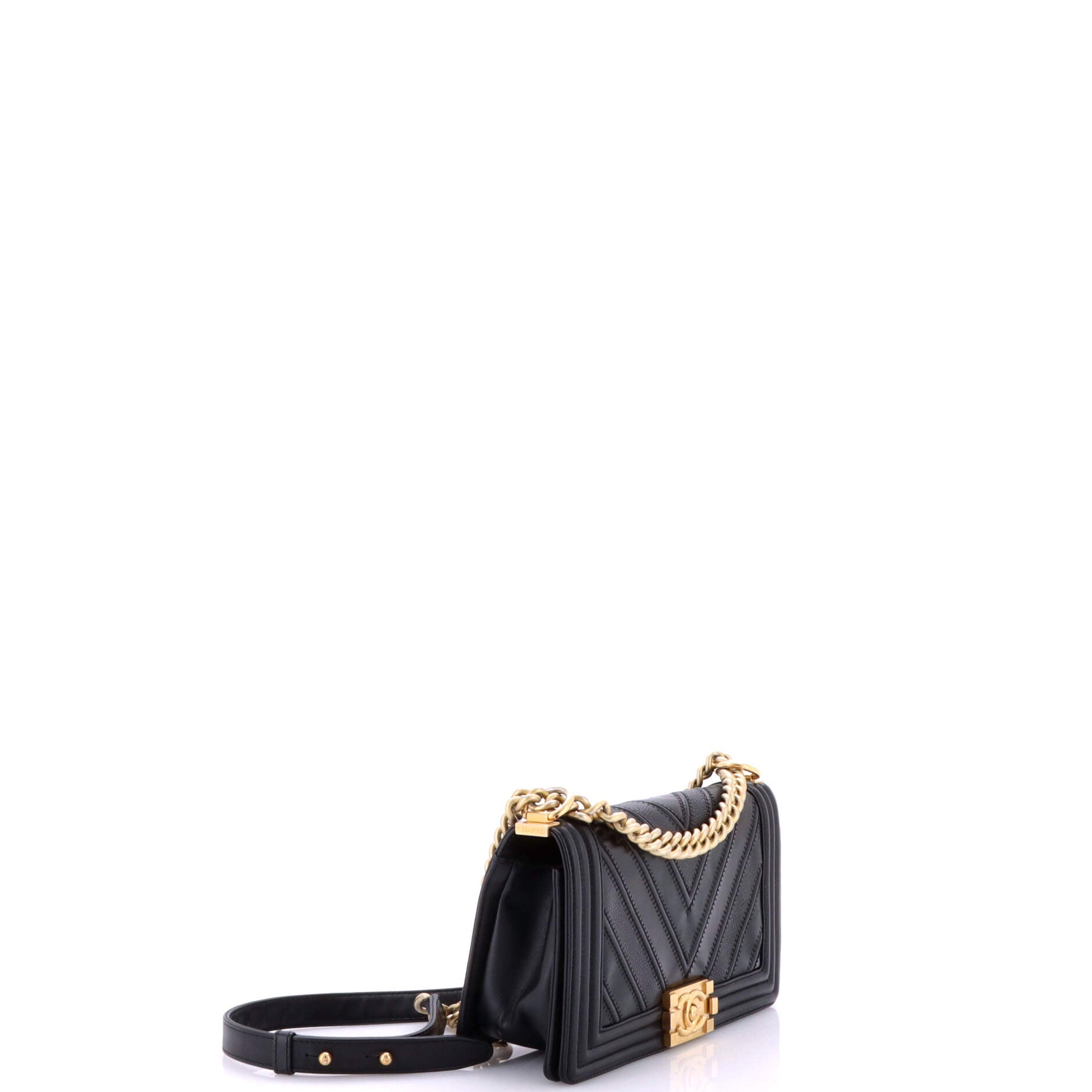 Chanel Boy Flap Bag Chevron Caviar and Calfskin Old Medium