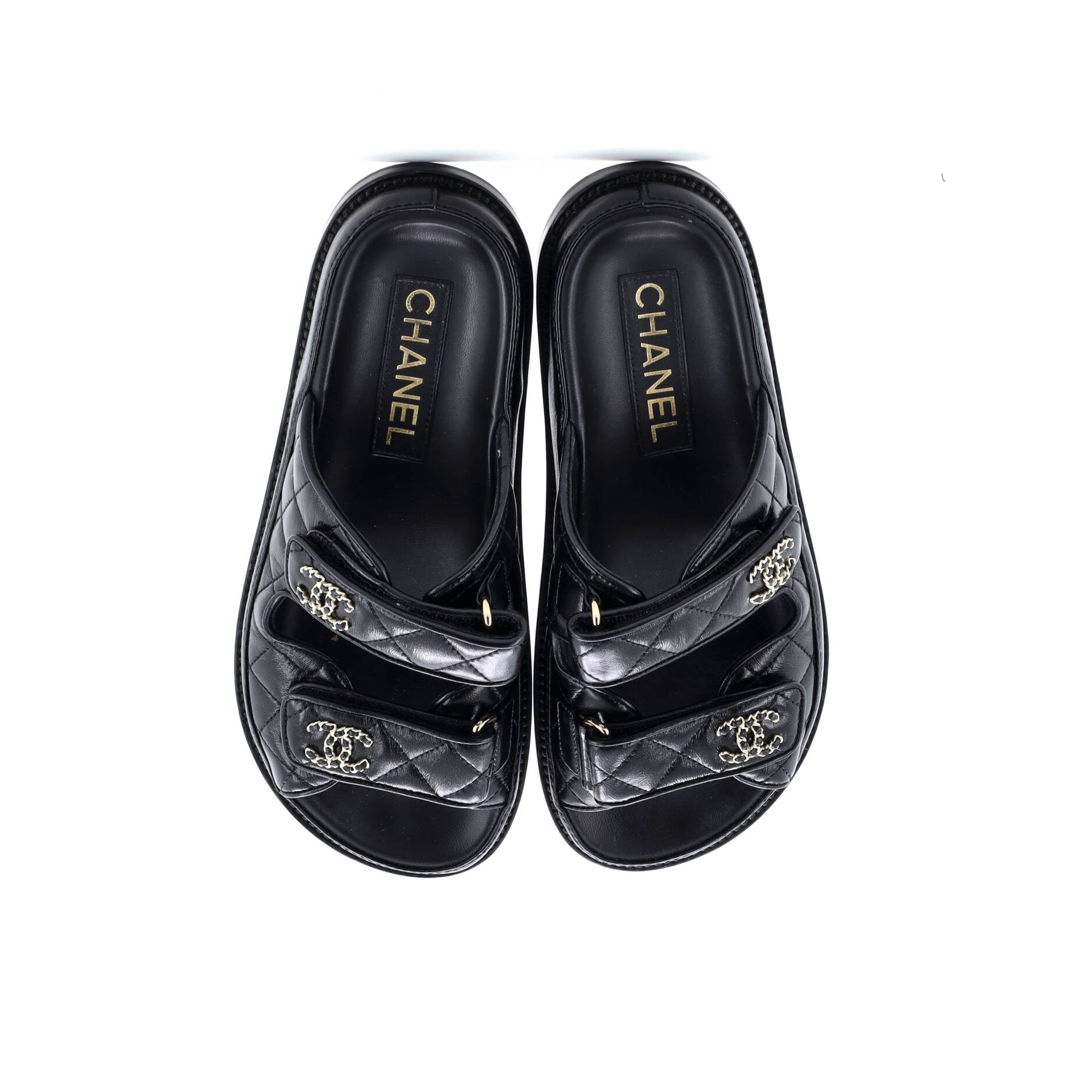 Chanel Women's Velcro Open Back Dad Sandals Quilted Leather