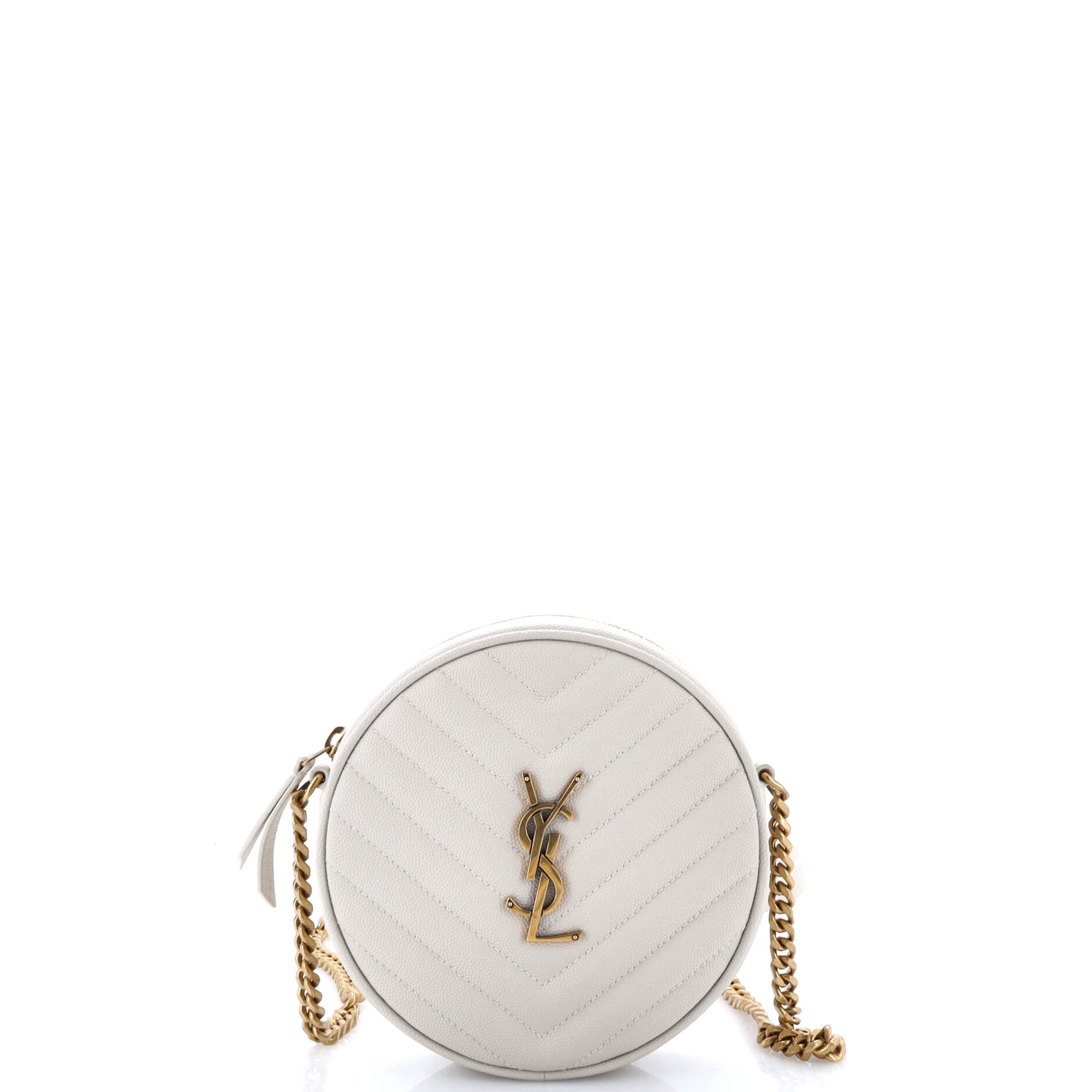 Saint Laurent Vinyle Round Camera Bag Matelasse Chevron Leather