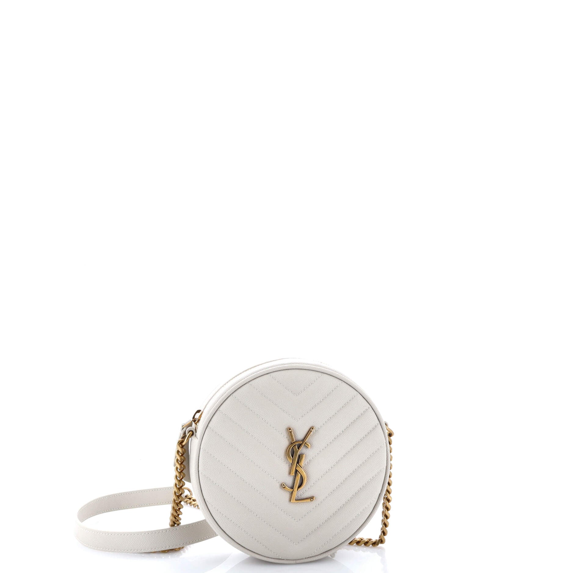 Saint Laurent Vinyle Round Camera Bag Matelasse Chevron Leather