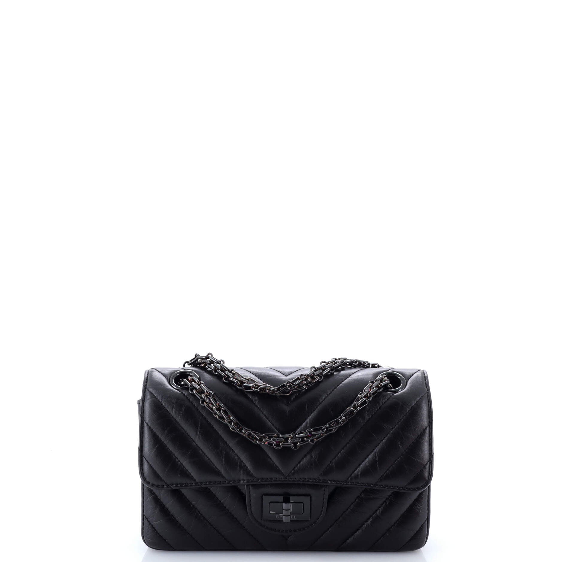 Chanel So Black Reissue 2.55 Flap Bag Chevron Aged Calfskin Mini