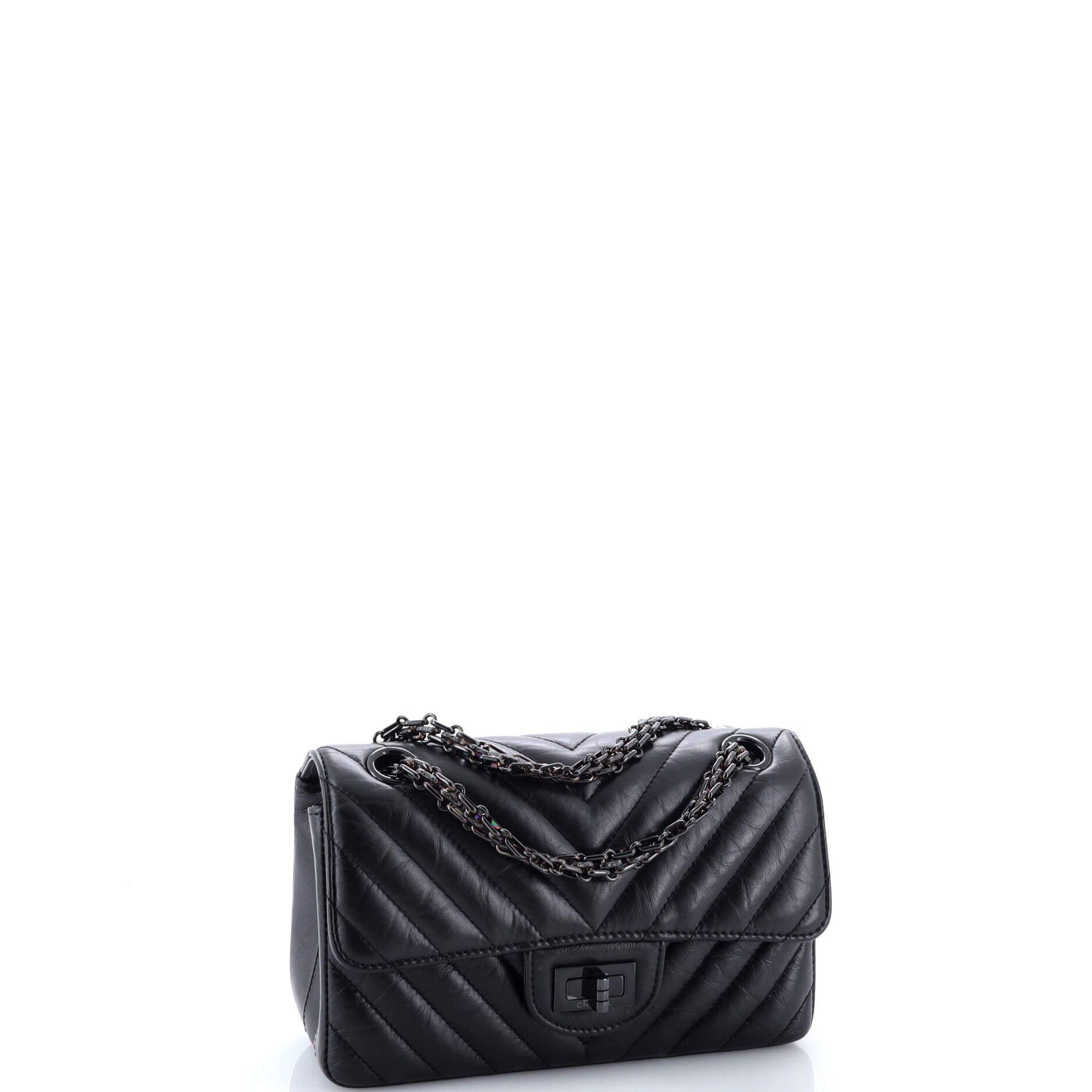 Chanel So Black Reissue 2.55 Flap Bag Chevron Aged Calfskin Mini